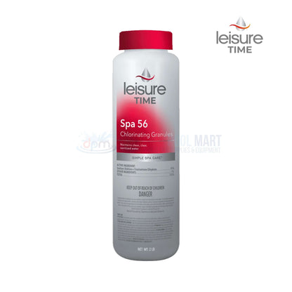 Leisure Time Spa 56 Chlorinating Granules for hot tubs from Discount Pool Mart DPM, 2 lbs, effective spa maintenance.
