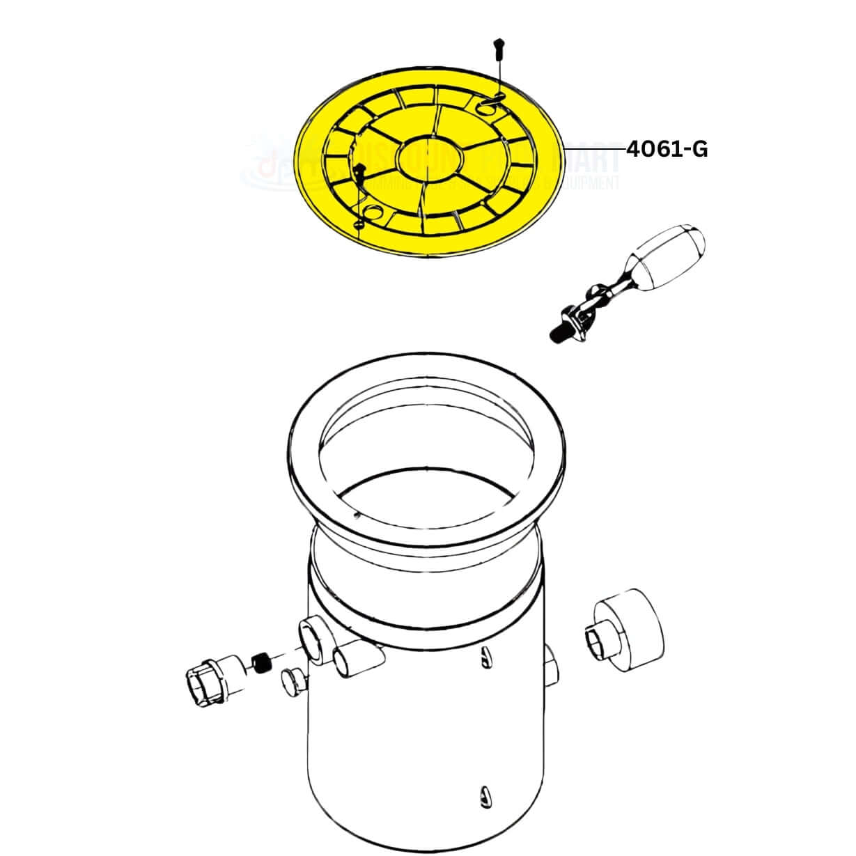 MP Industries Gray Lid 4061-G and AutoFill water leveler diagram for Discount Pool Mart DPM maintenance.