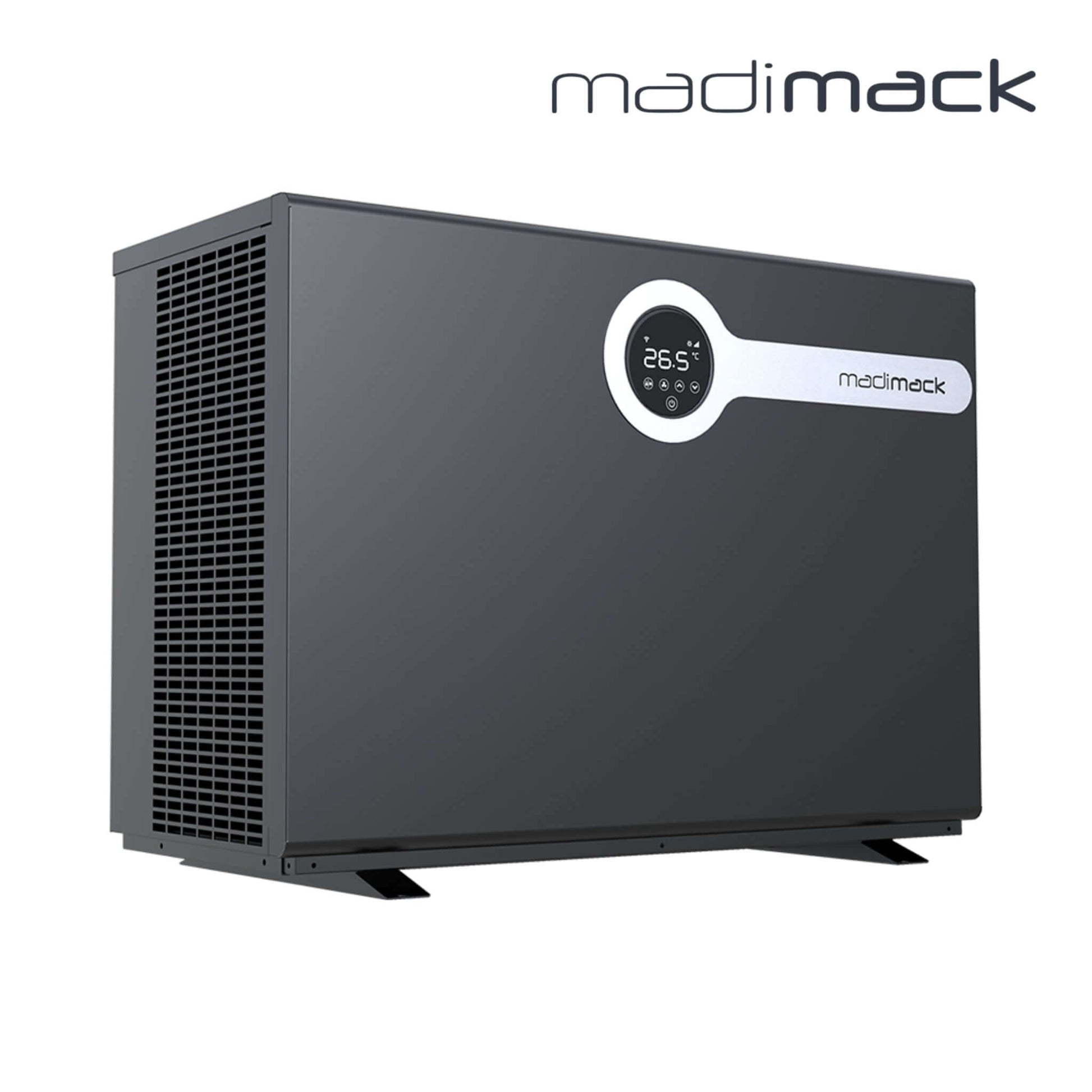 MadiMack InverElite Heat Pump | Heating & Cooling | Wi-Fi Control | 25-Year Warranty from Discount Pool Mart, sleek black design.