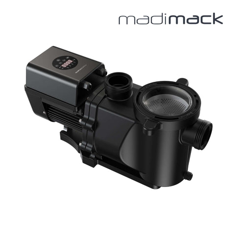 MadiMack InverFlow Plus VSP Pool Pump | WiFi Enabled | 5-Year Warranty, sleek black design for efficient pool operation.