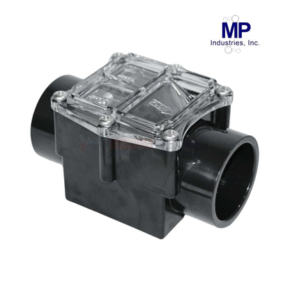 Magic Plastics CR2 2" corrosion resistant check valve by Discount Pool Mart DPM, with clear serviceable body.