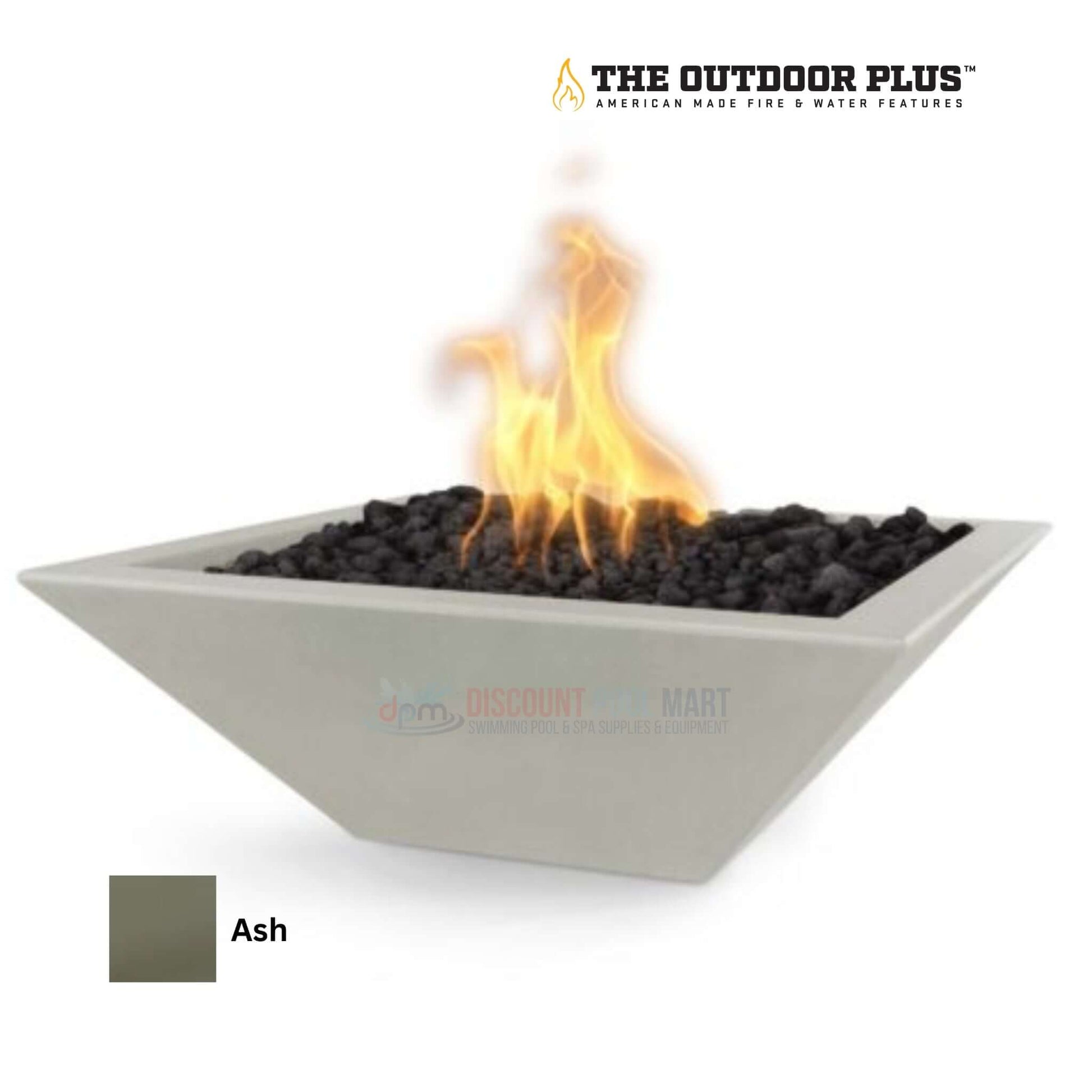 The Outdoor Plus Maya Fire Bowl in Ash GFRC Concrete by Discount Pool Mart DPM, modern outdoor fire feature.