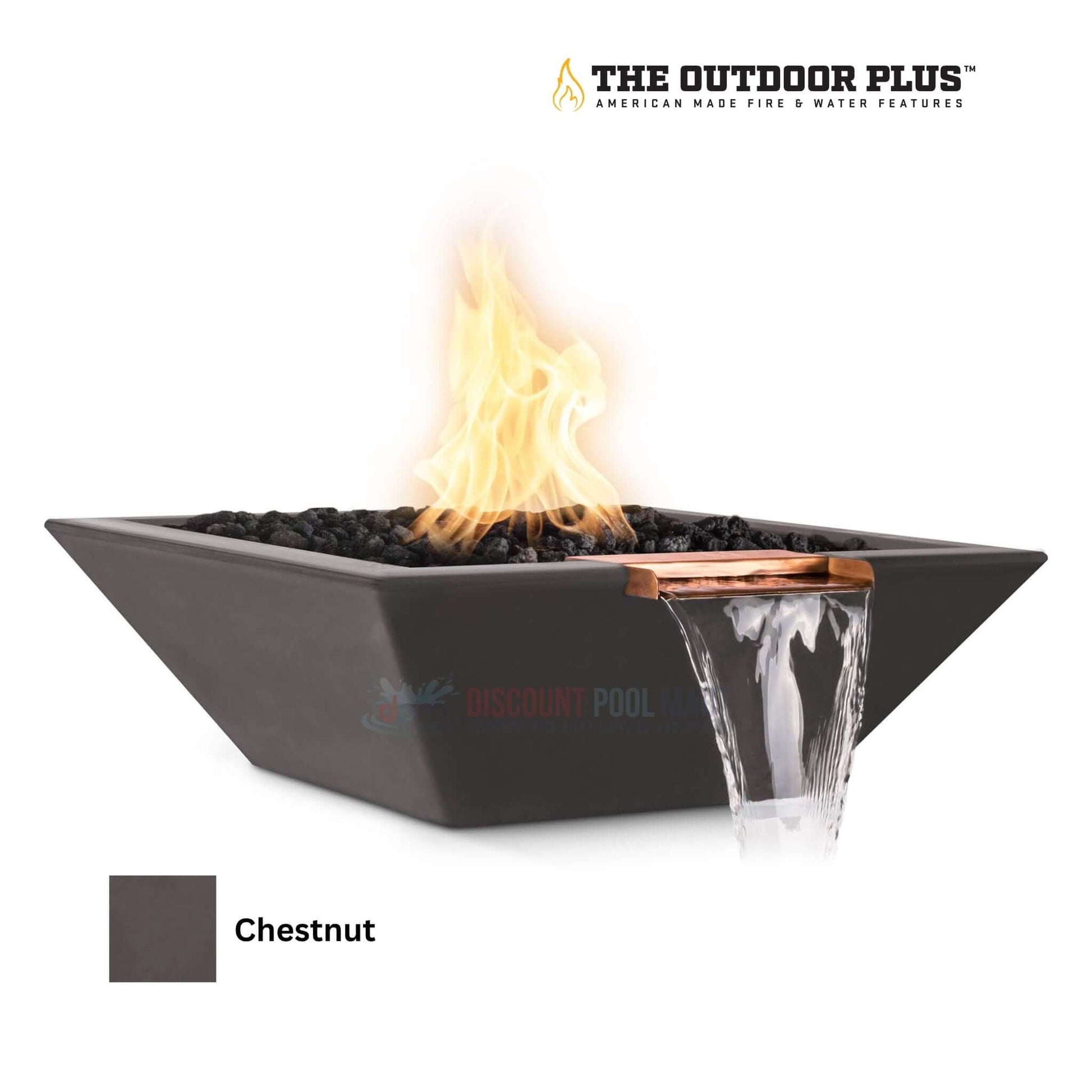 The Outdoor Plus Maya Fire & Water Bowl in Chestnut - GFRC Concrete, DPM SKU: 123456789, contemporary backyard feature.