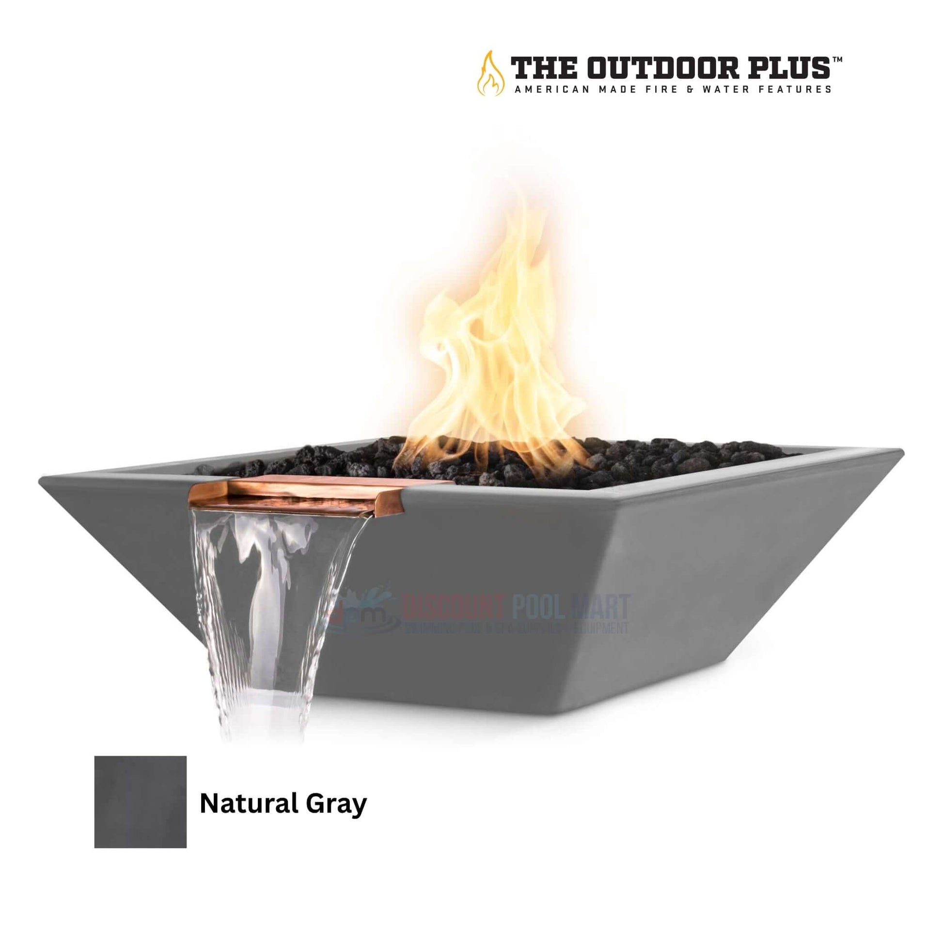 The Outdoor Plus Maya Fire & Water Bowl in Natural Gray - GFRC Concrete by Discount Pool Mart DPM, SKU #MAYA-01.
