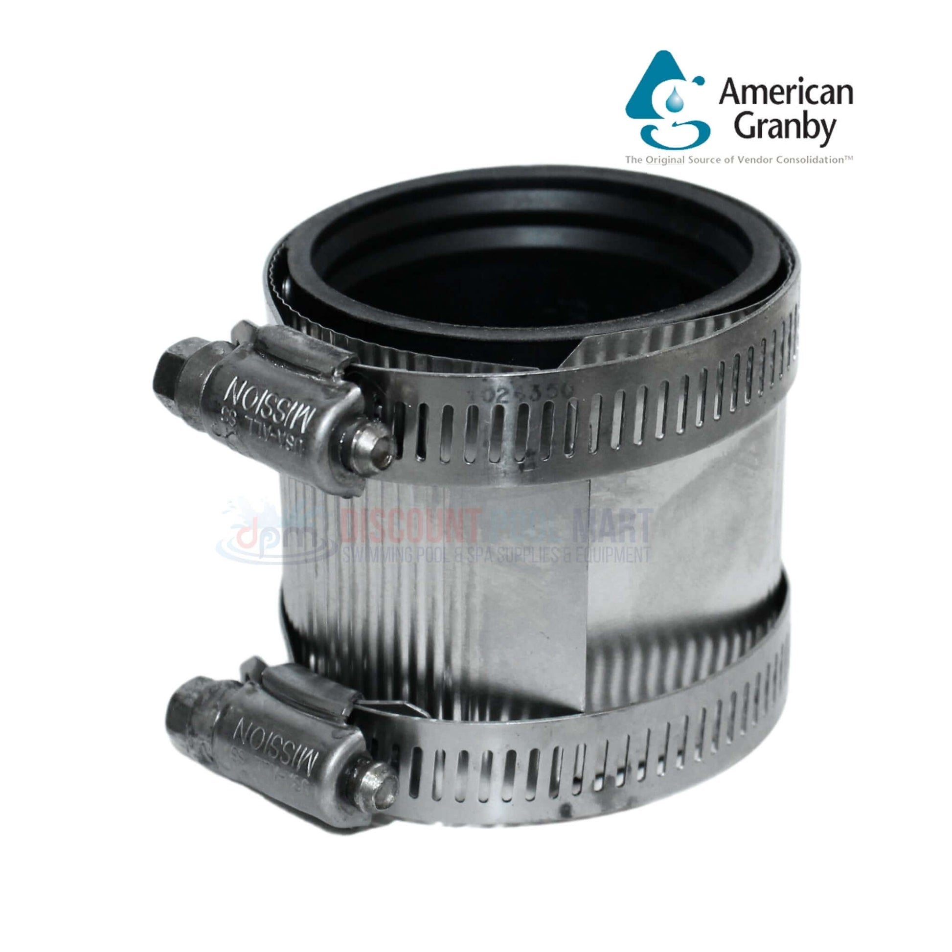 Mission Clamp No Hub Coupling 1.5" x 1.5" by Discount Pool Mart DPM for secure plumbing connections.