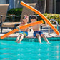 Two children enjoying summer fun with Deluxe Foam Swim Noodles in a vibrant orange color by Discount Pool Mart DPM. SKU: 47" x 2.25".