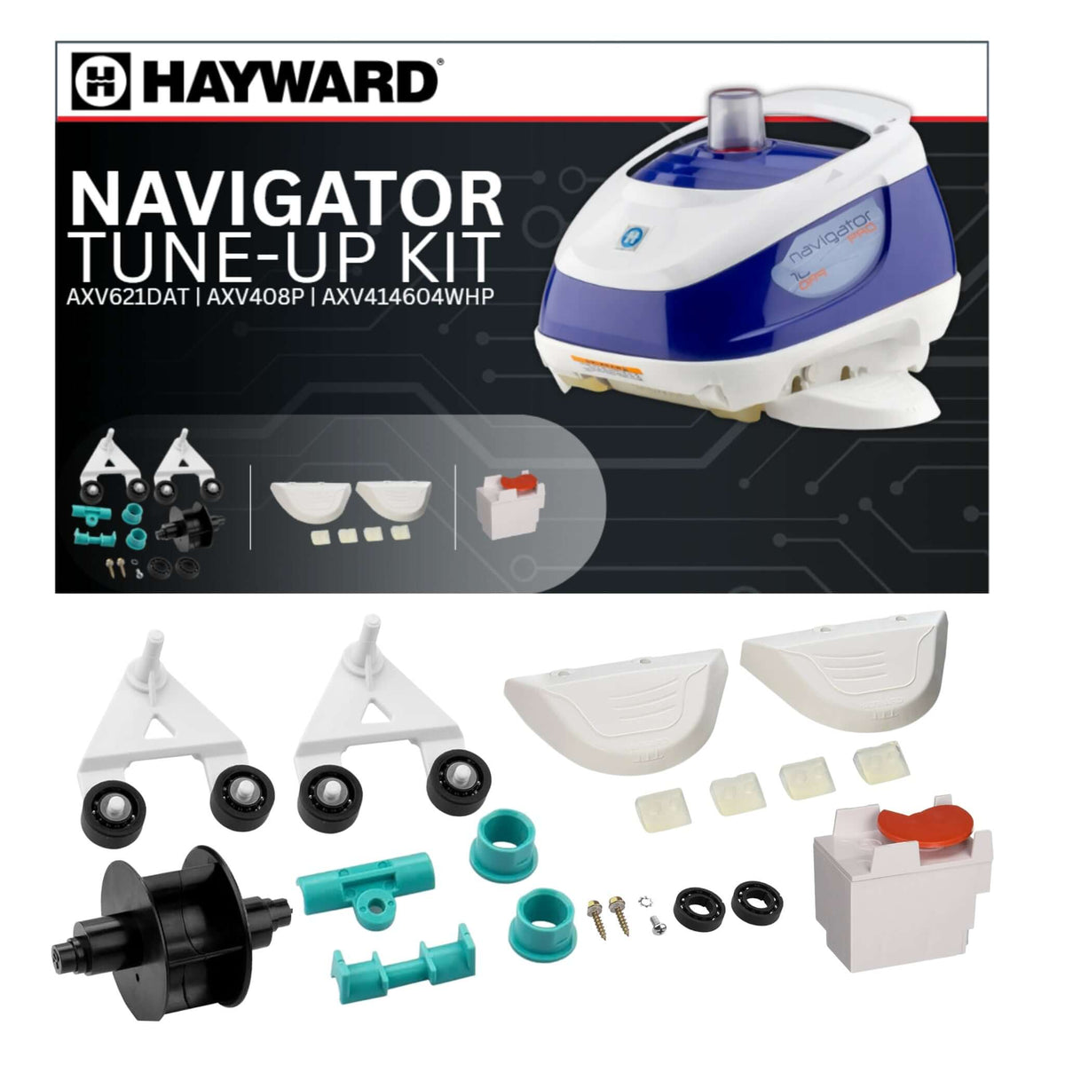 OEM Hayward Navigator Rebuild Tune Up Kit AXV621DAT A-Frame, Turbine Kit, includes genuine parts for DPM pool supplies.