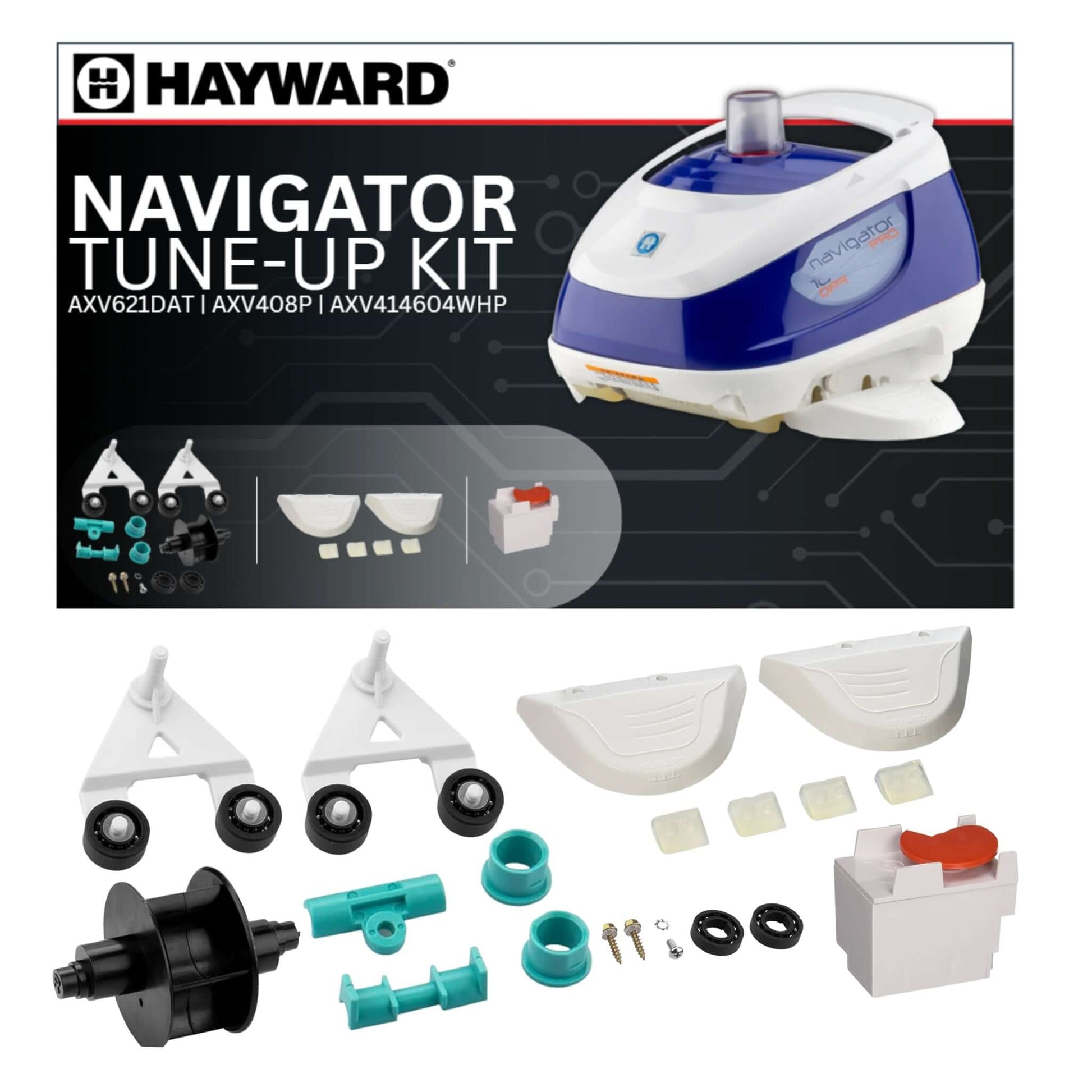 OEM Hayward Navigator Rebuild Tune Up Kit AXV621DAT A-Frame, Turbine Kit, includes genuine parts for DPM pool supplies.