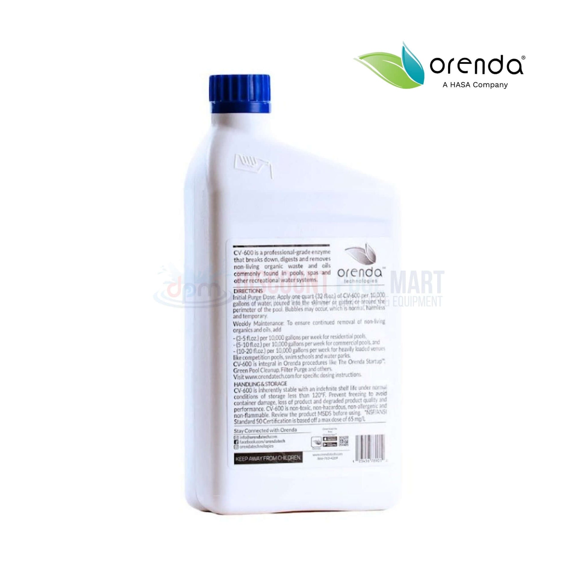 Orenda CV-600 Pool Enzyme Water Cleaner 32oz from Discount Pool Mart DPM. Efficient organic waste elimination for pools and spas.