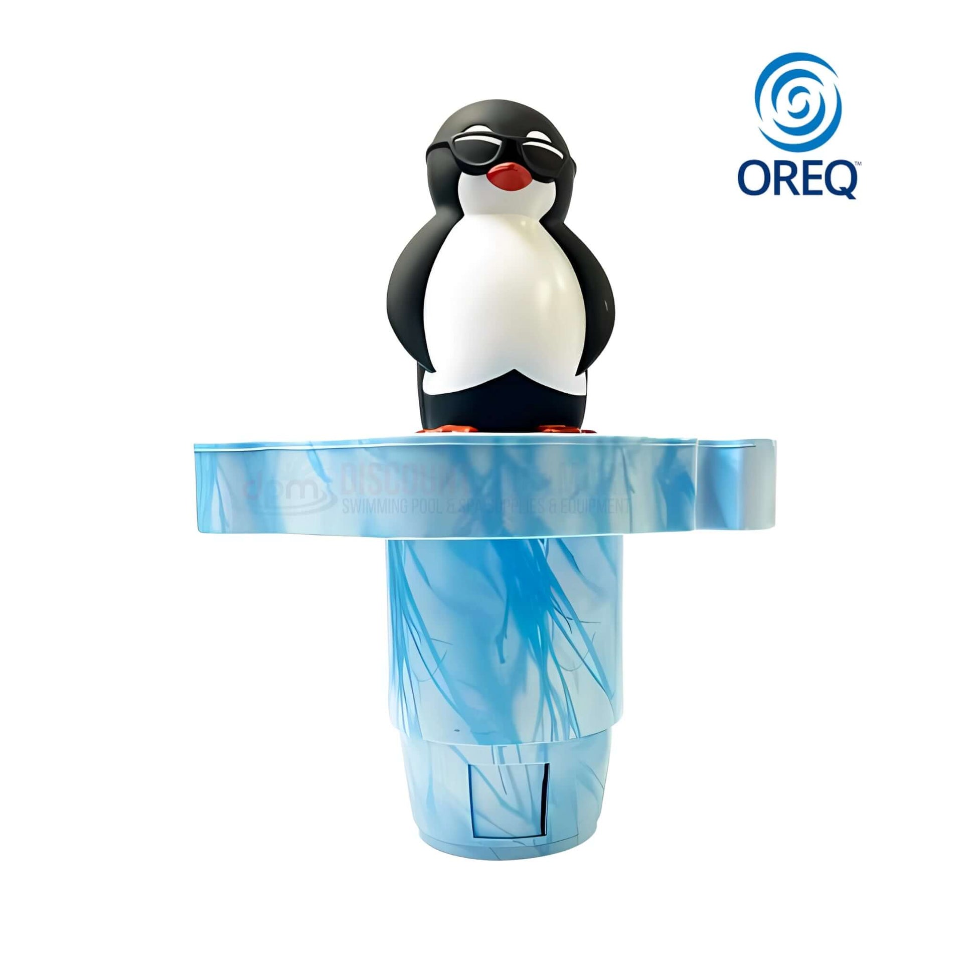 Oreq Chillin' Charline Float Chlorinator with penguin design, available at Discount Pool Mart DPM, for 3" chlorine tabs.