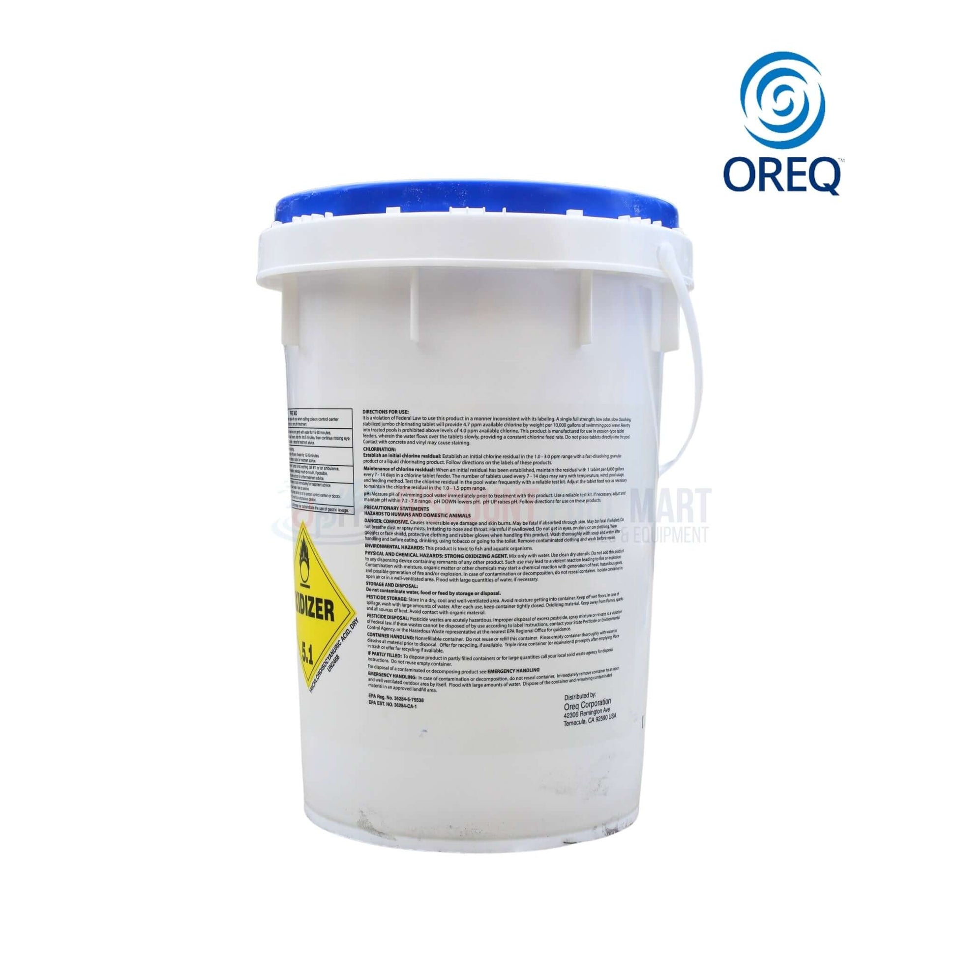 Oreq ClearView 3" Chlorine Tablets 50 lbs bucket, 99% TriChlor, available at Discount Pool Mart DPM.