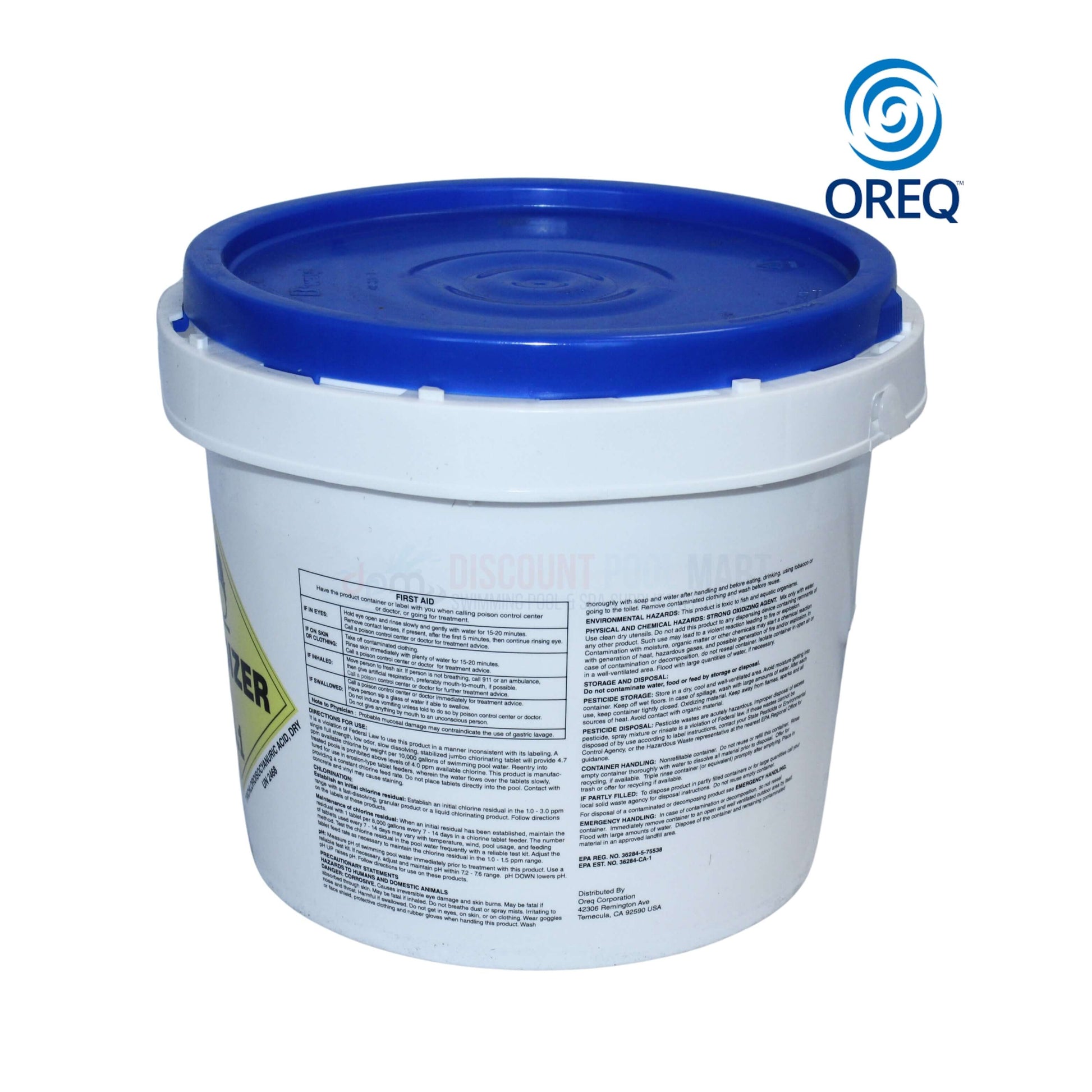Oreq ClearView 3” Chlorine Tablets bucket, 25 lbs, SKU CVTL025U, from Discount Pool Mart DPM for pool and spa maintenance.