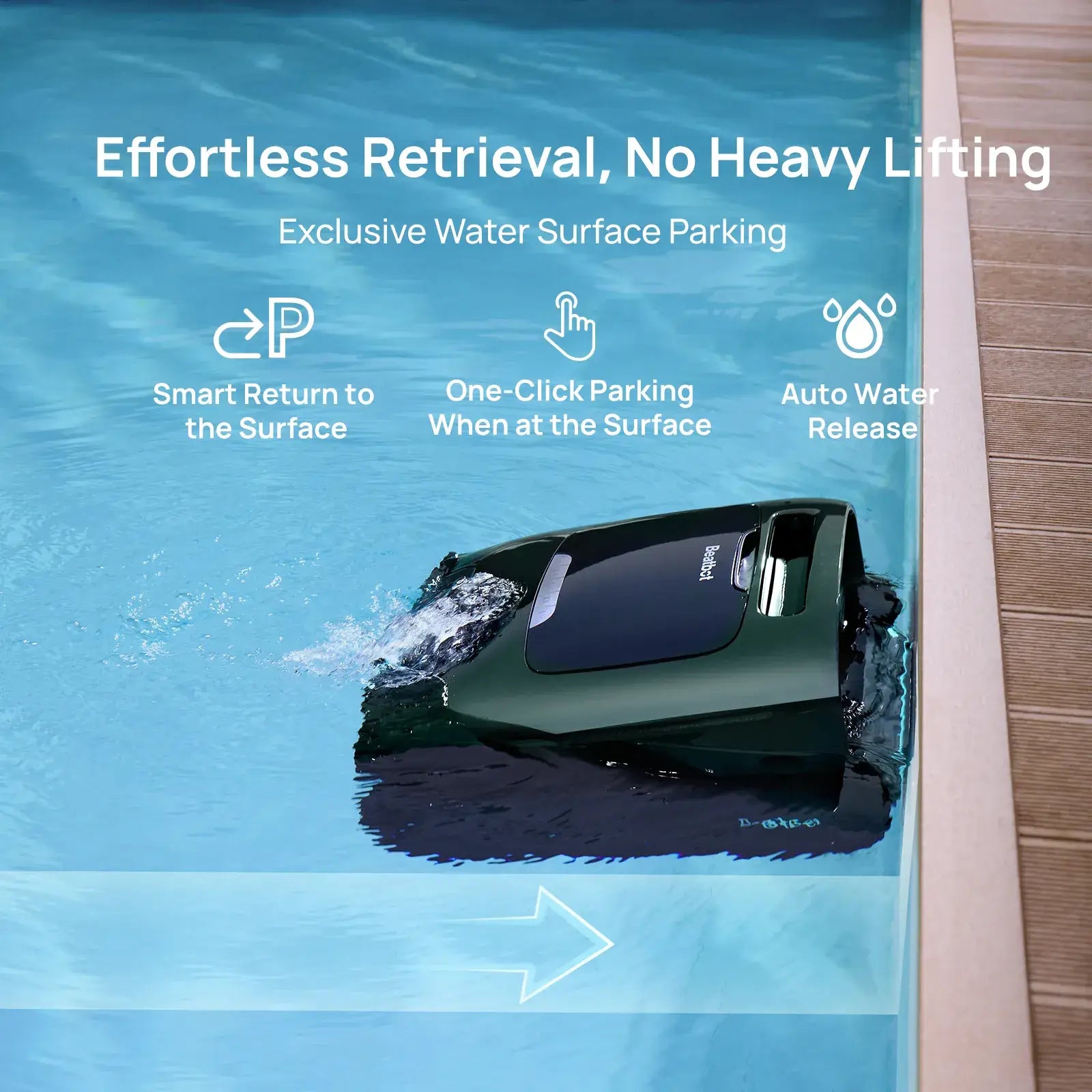 Beatbot P300 Pro Cordless Robotic Pool Cleaner in action with smart surface parking features at Discount Pool Mart.