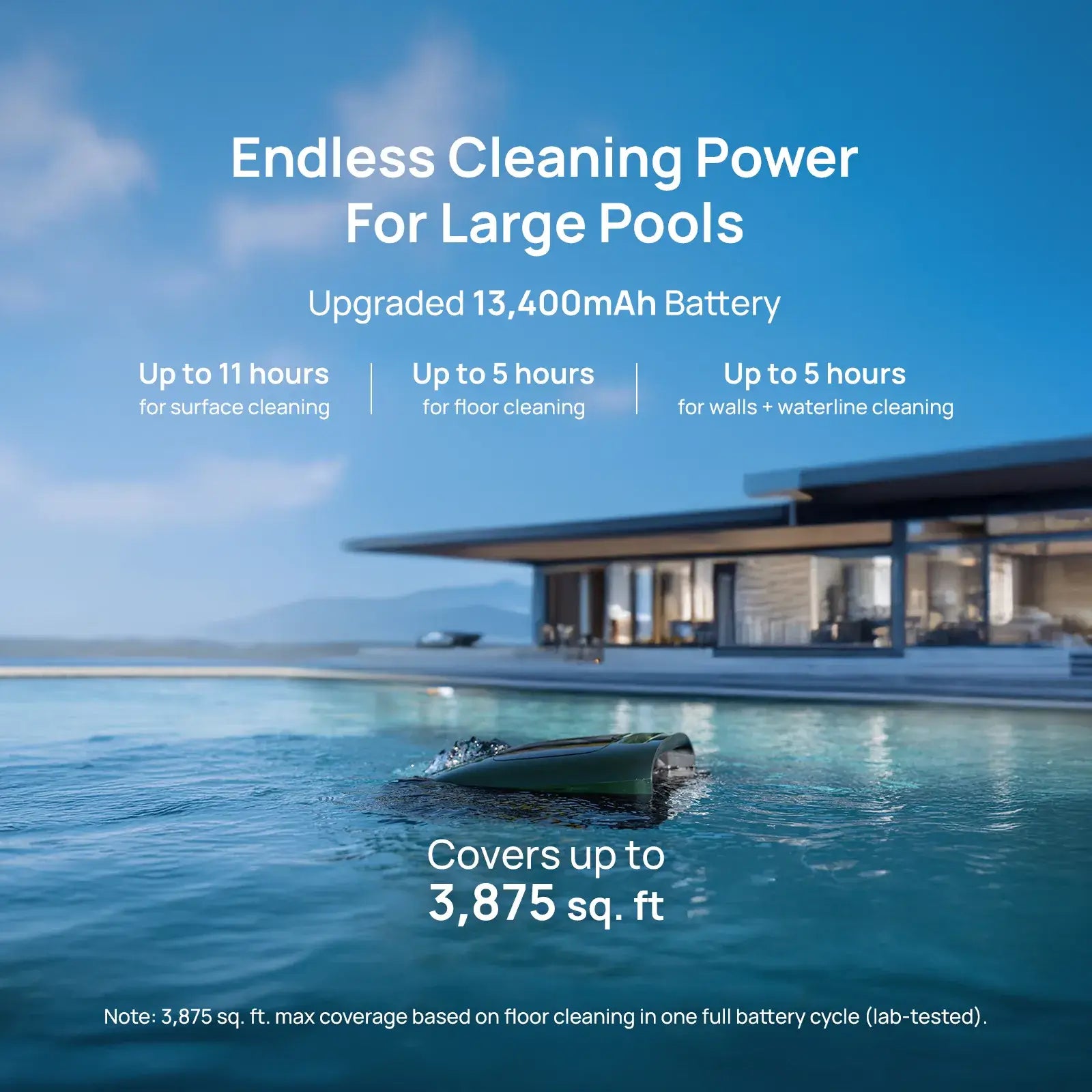 Beatbot P300 Pro Cordless Robotic Pool Cleaner from Discount Pool Mart, demonstrating powerful cleaning in large residential pool.
