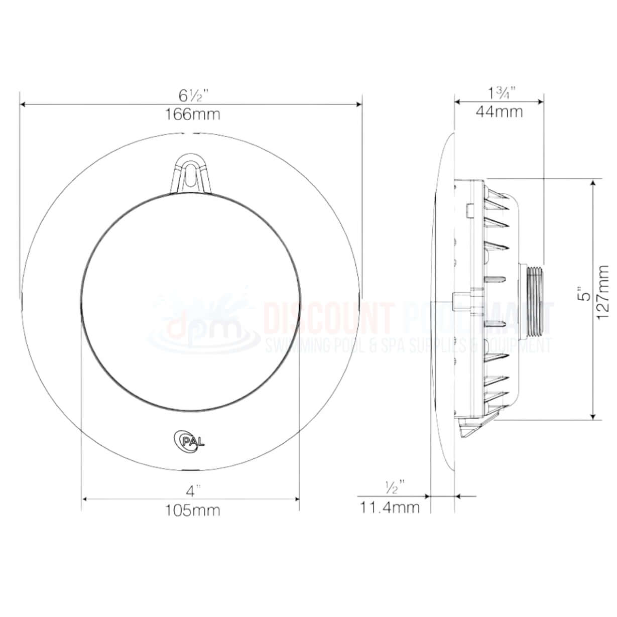PAL Lighting Evenglow LED Spa Light dimensions diagram - 64-EGM-150 by Discount Pool Mart DPM
