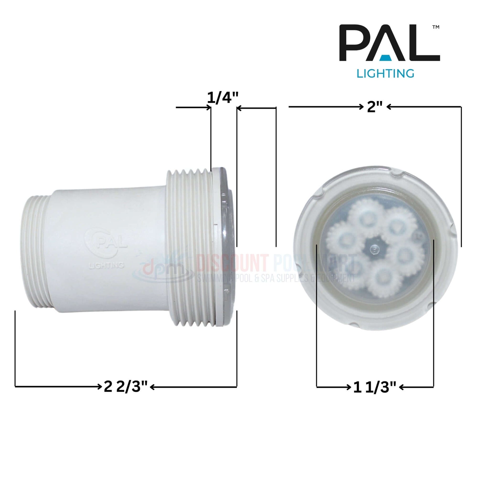 PAL Lighting Treo Mini multi-color LED light dimensions 150ft cable for pool and spa at Discount Pool Mart DPM.