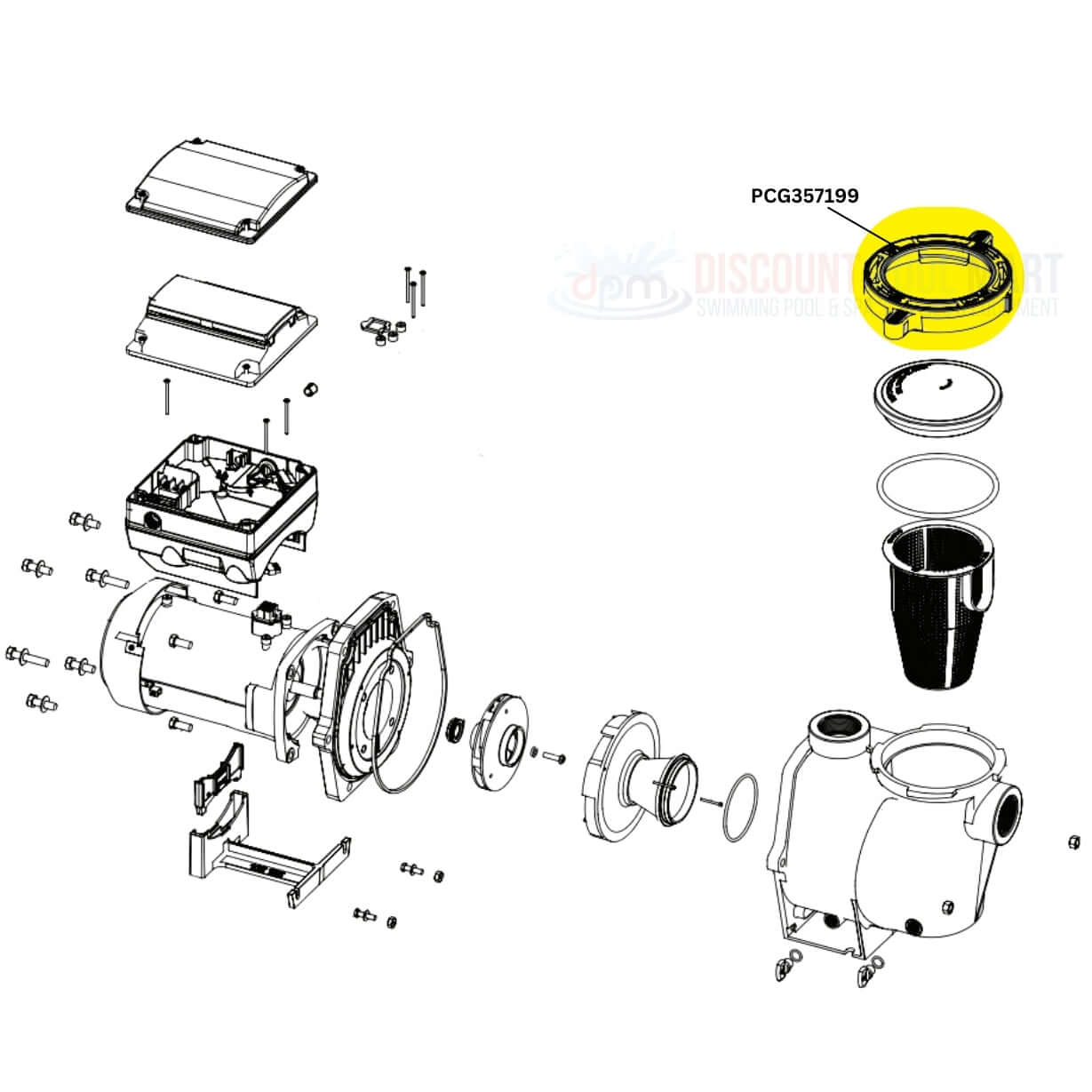 Exploded view of PC&G Lid Clamp Locking Ring PCG357199 for Pentair Whisperflo and Intelliflo pumps at Discount Pool Mart.