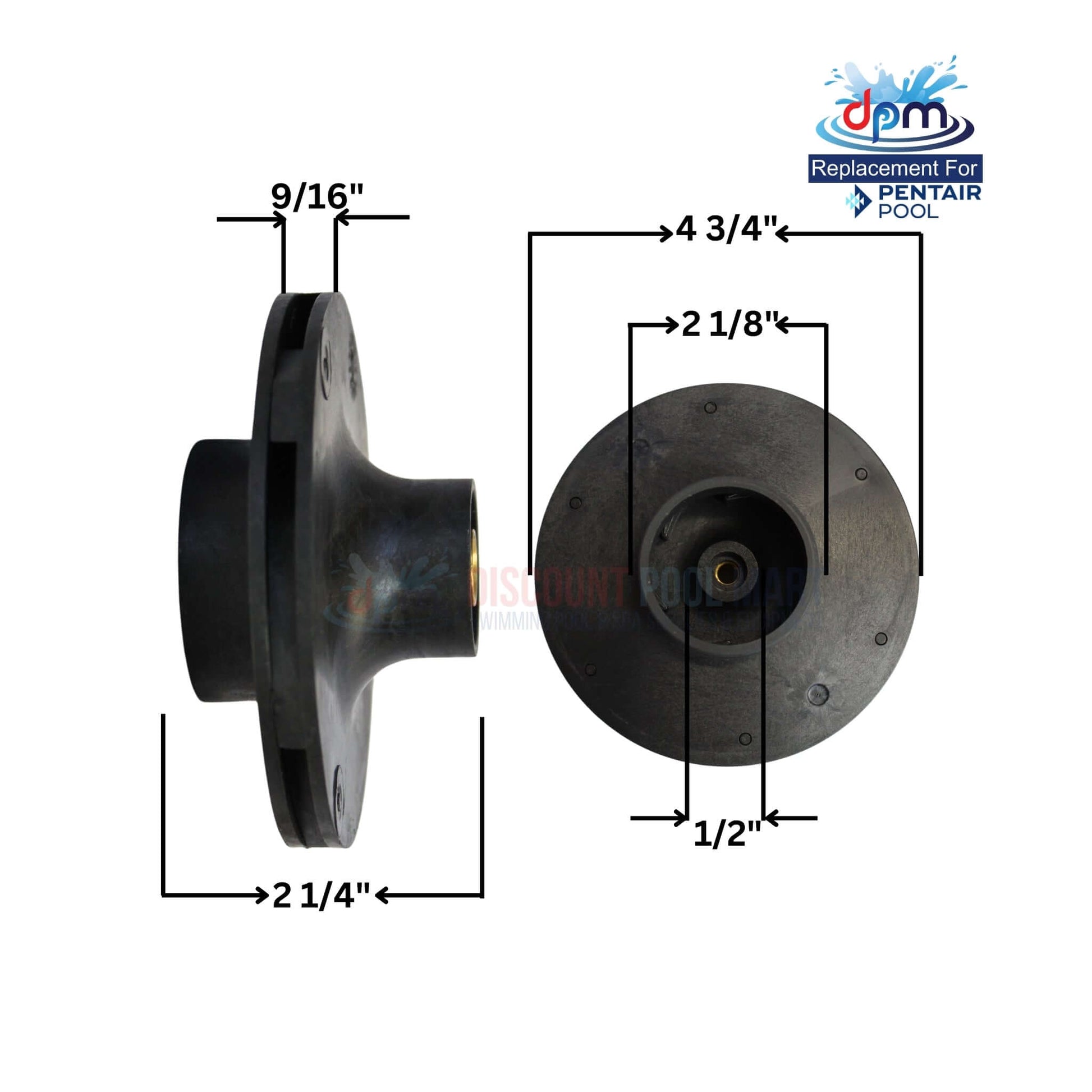 PC&G Impeller for Pentair WhisperFlo Pumps dimensions, 1.5HP, DPM Discount Pool Mart replacement part