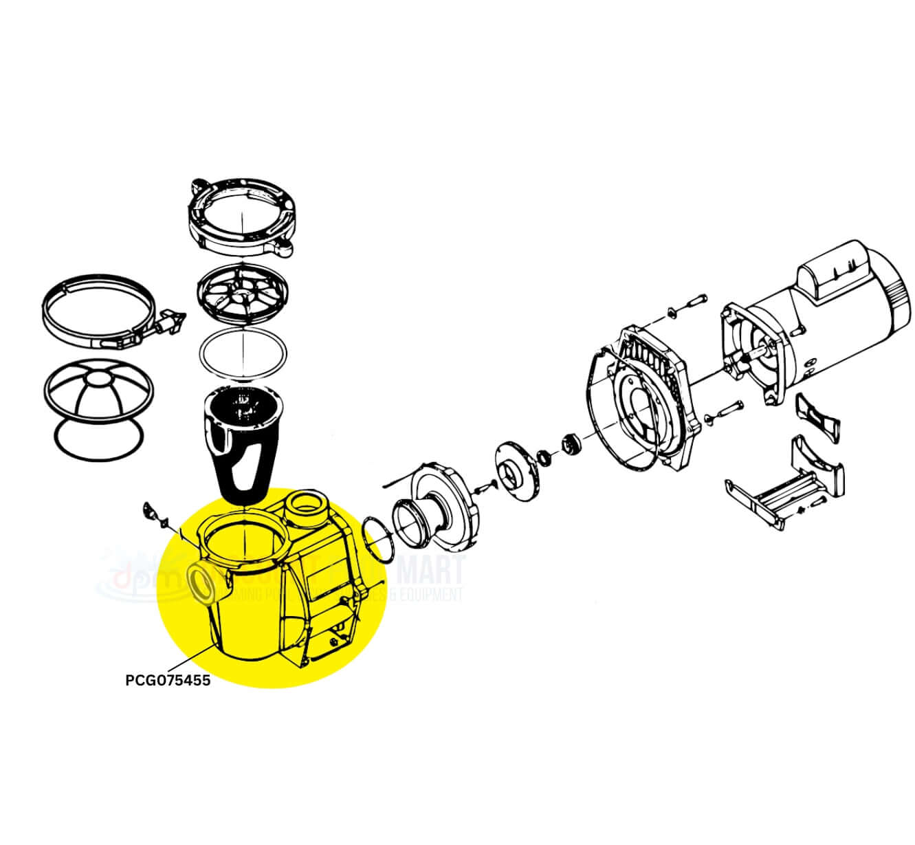 Exploded view of PC&G Wet End Volute Pot Kit PCG075455 for WhisperFlo Pumps by Discount Pool Mart DPM.