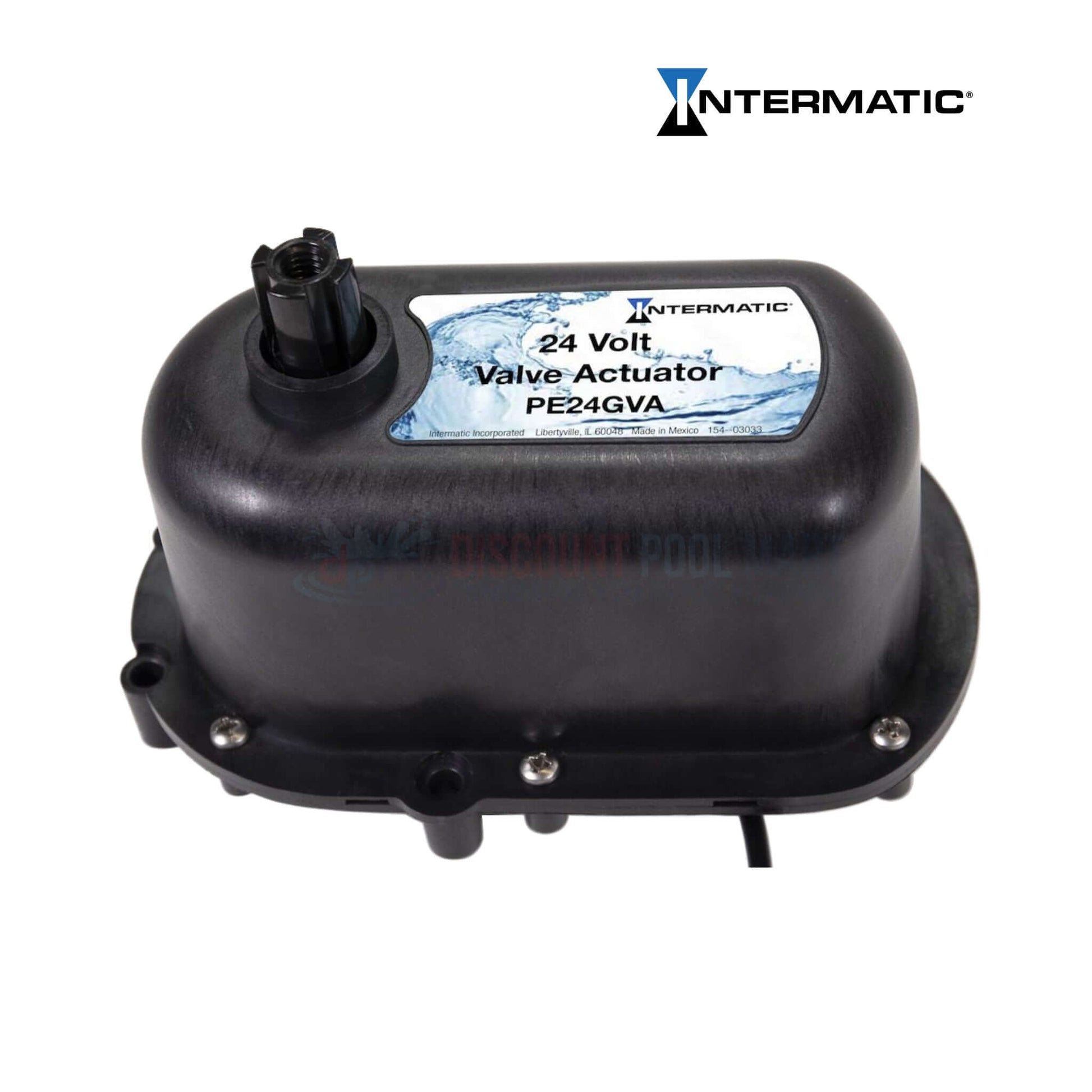 Intermatic PE24GVA 24-Volt Valve Actuator, compact black design, ideal for pool systems, from Discount Pool Mart.