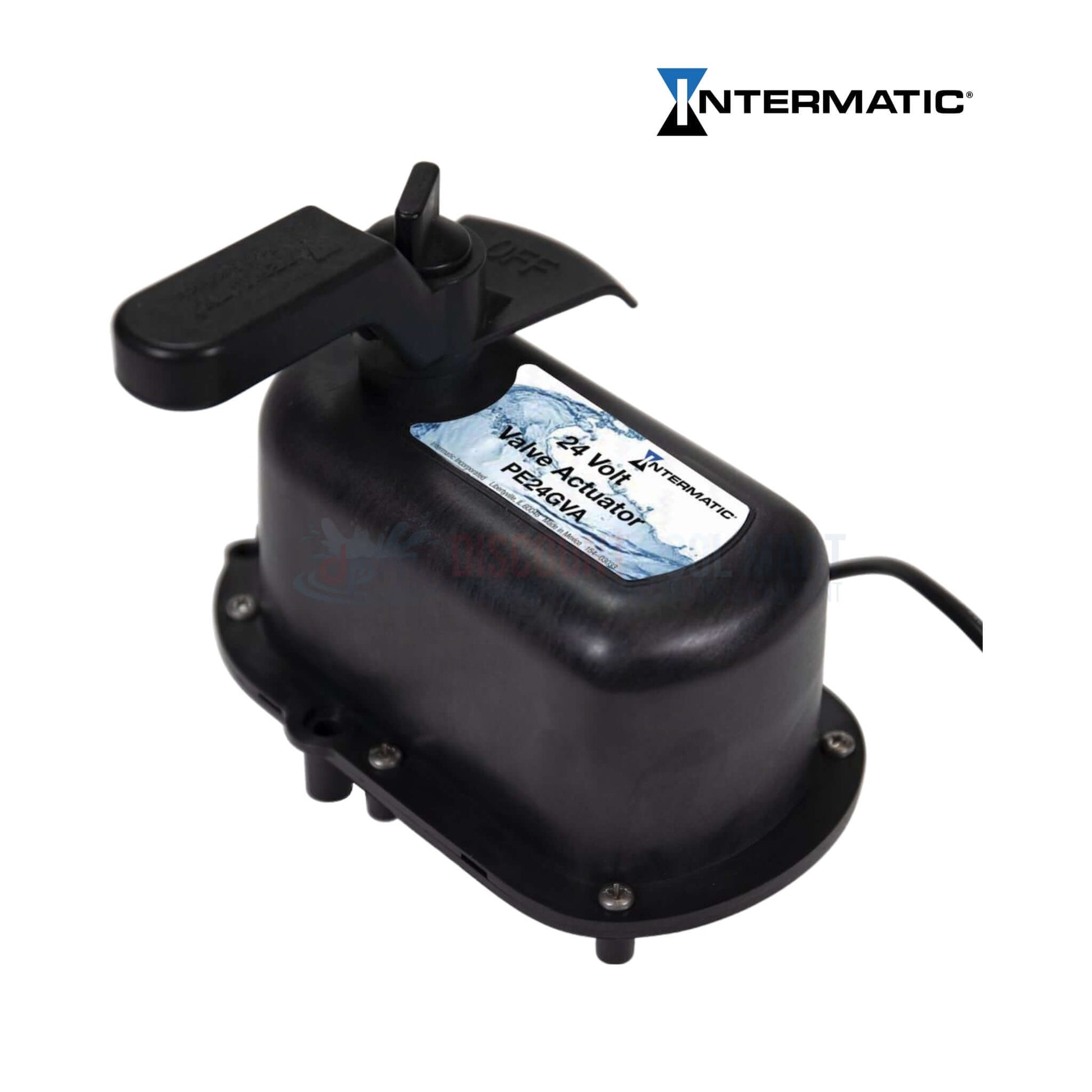 Intermatic PE24GVA 24-Volt Valve Actuator shown in black, designed for efficient control of pool diverter valves, available at Discount Pool Mart.