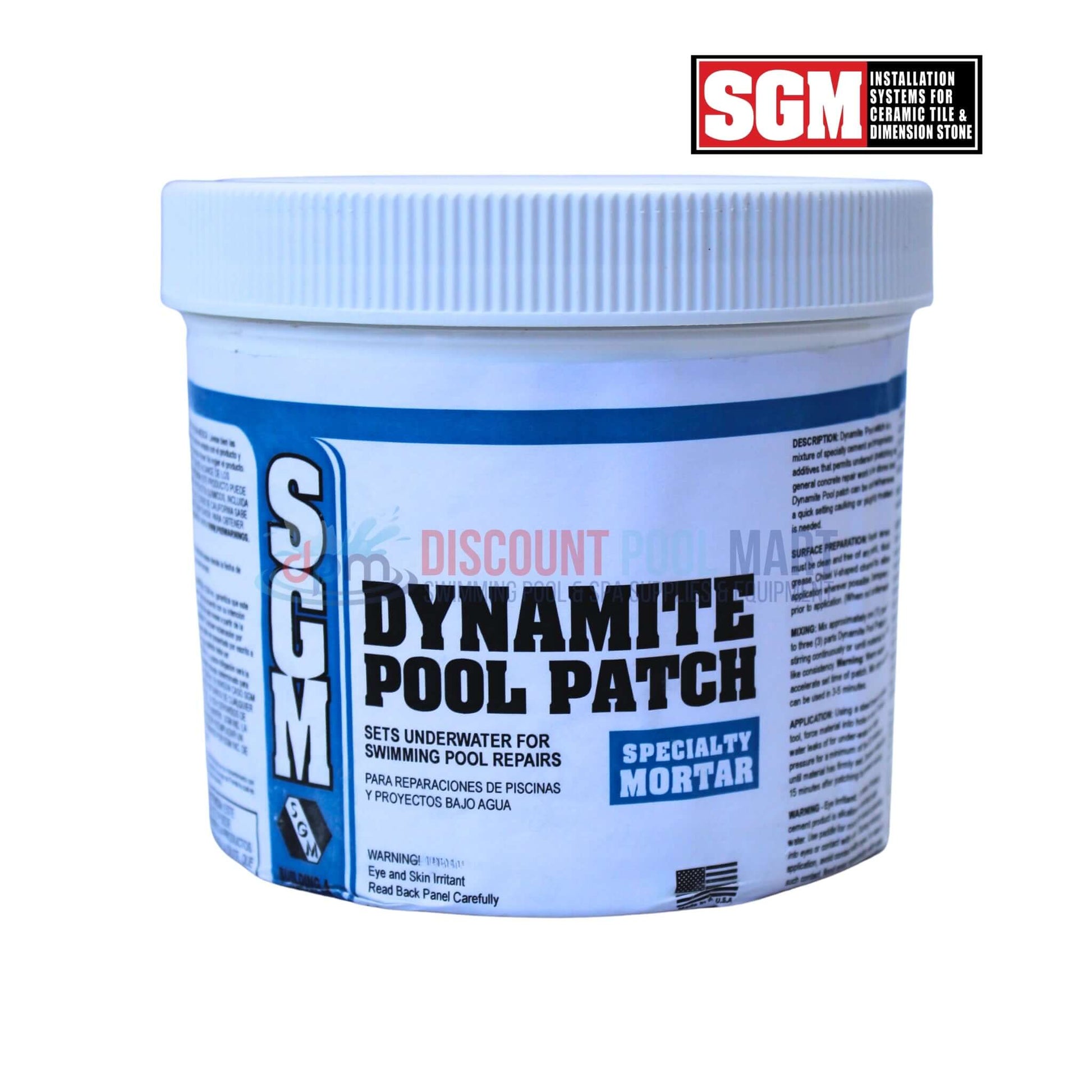 PLBPP3 | SGM Dynamite Underwater Pool Patch Repair | White | 3lbs, shown in white container, ideal for swimming pool repairs by Discount Pool Mart.