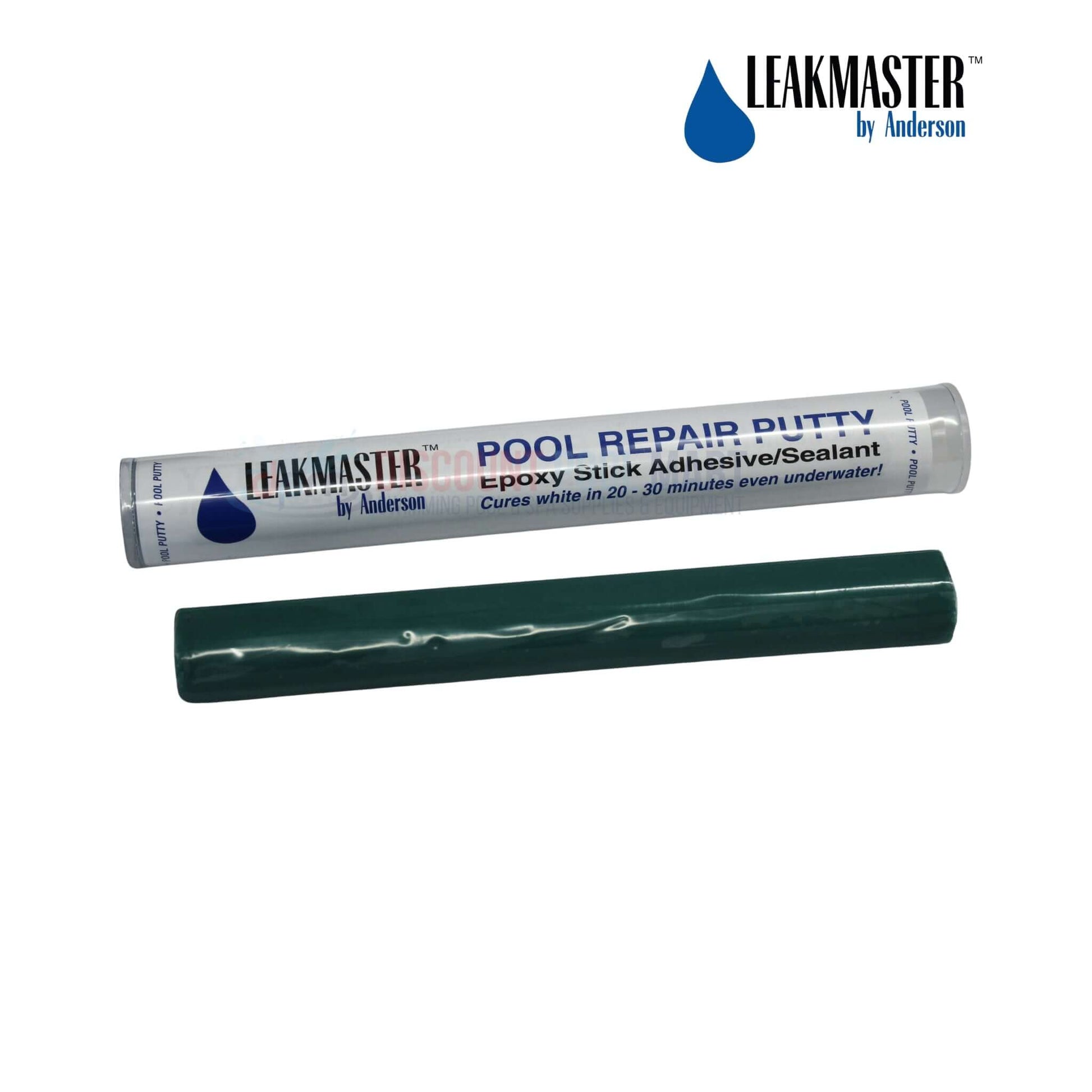 PP701 | Anderson LeakMaster Epoxy Pool Repair Putty 4oz shown in green stick form for quick underwater repairs, available at Discount Pool Mart.