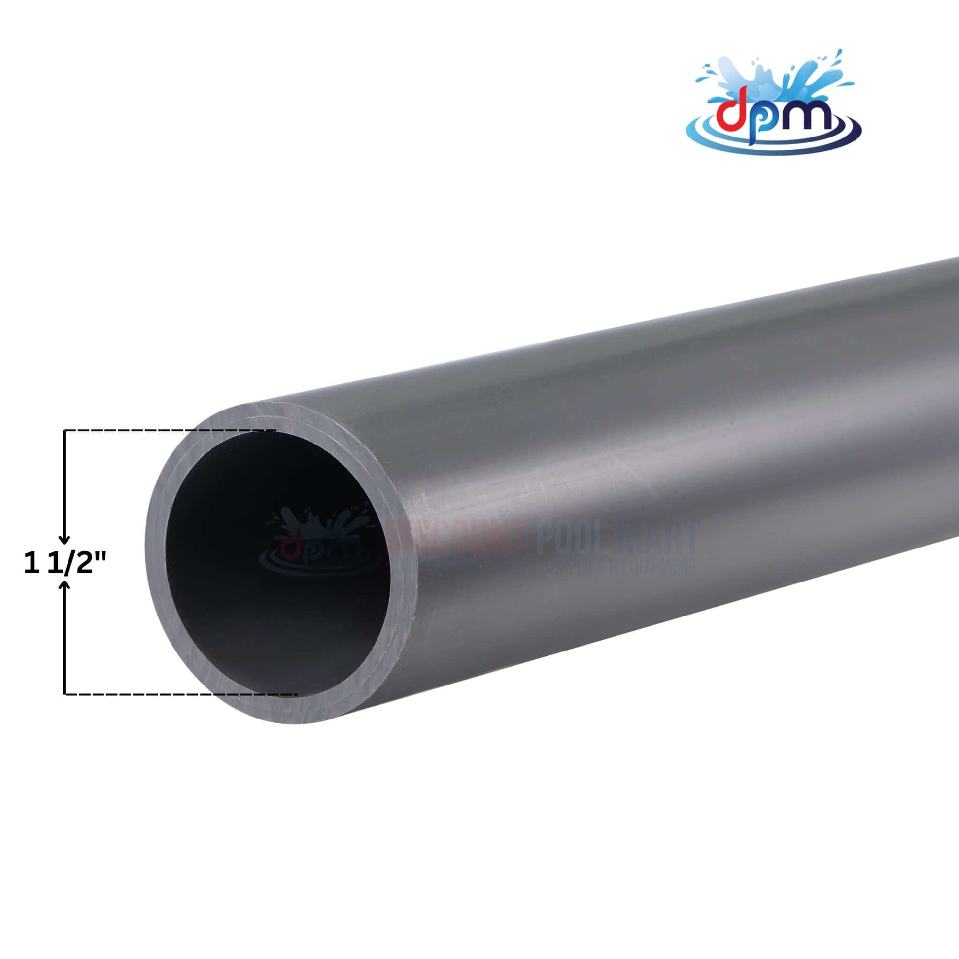 1-1/2" Schedule 80 gray PVC electrical conduit pipe by Discount Pool Mart (DPM) for durable wiring solutions.