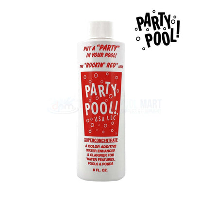 Party Pool | Pool Color Additive Rockin Red | 47016-00010 8 oz bottle with vibrant red label, perfect for themed parties from Discount Pool Mart.