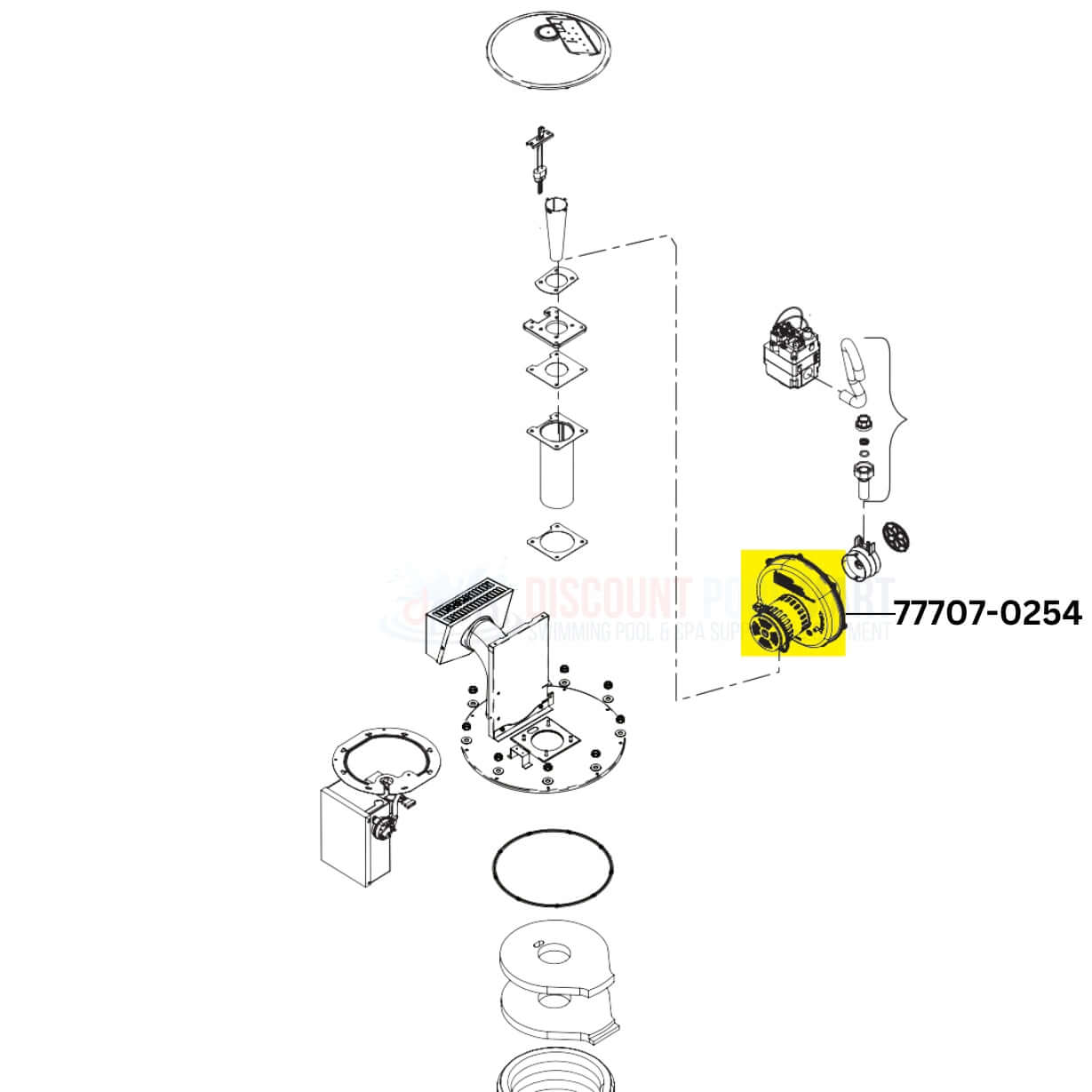 Pentair Air Combustion Blower Kit 77707-0254 diagram and parts illustration from Discount Pool Mart DPM.