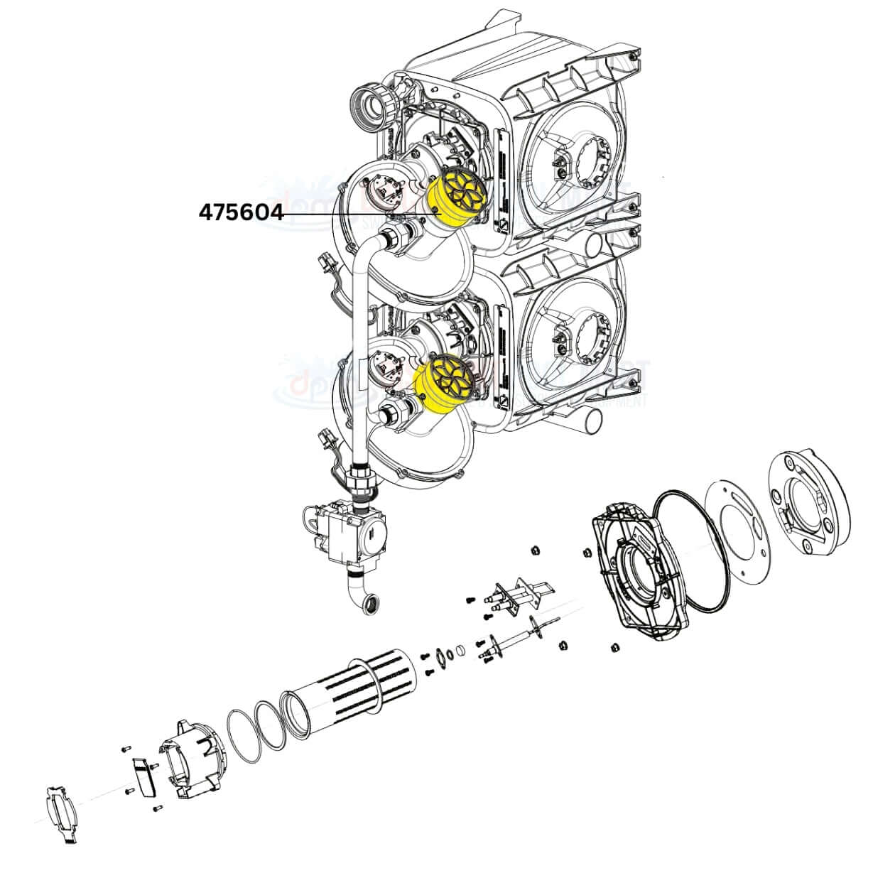 Pentair Air Orifice 475604 diagram for ETI 400 Heater from Discount Pool Mart DPM, showing parts and components.