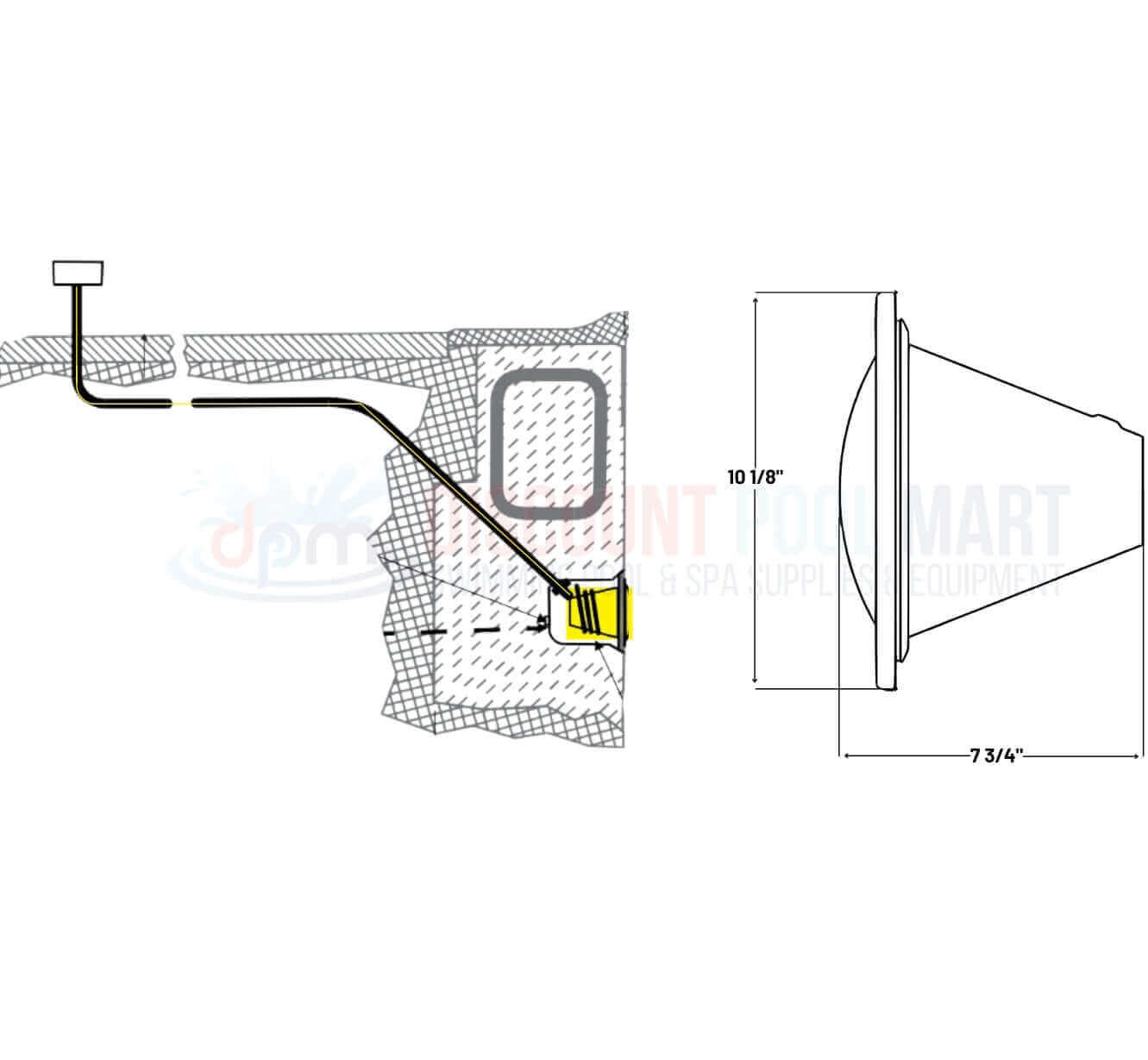 Pentair Amerlite Incandescent Pool Light installation diagram with dimensions, offered by Discount Pool Mart DPM.