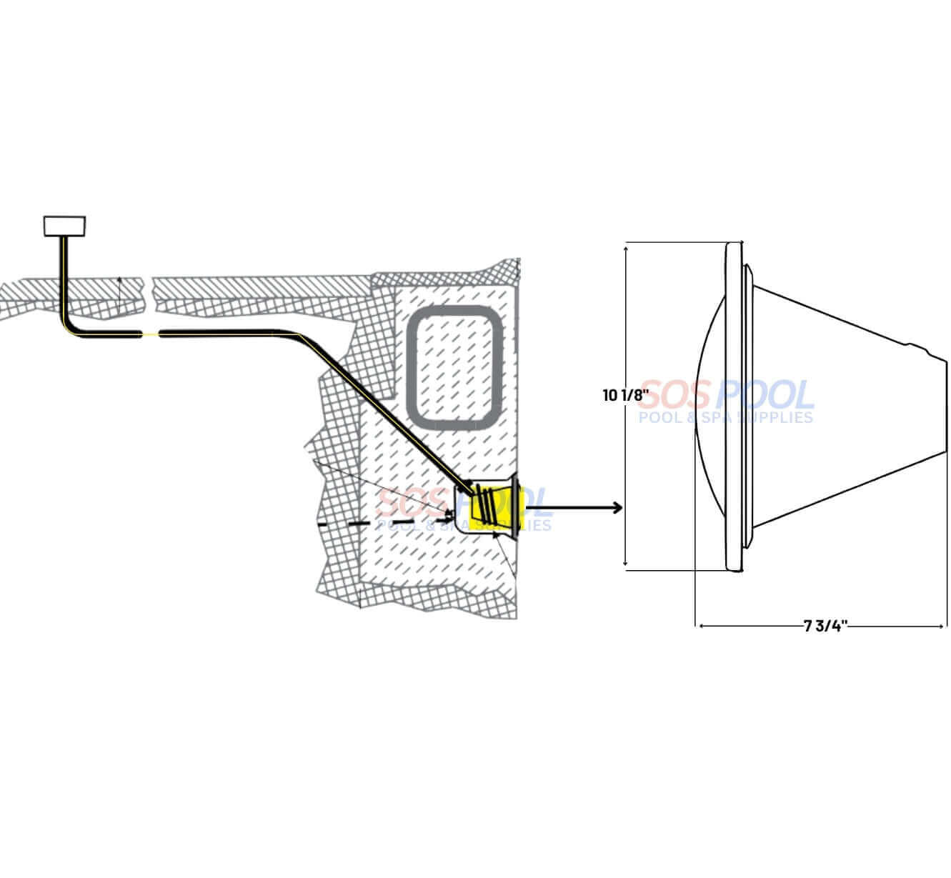 Pentair Amerlite pool light installation diagram with dimensions and cord layout for efficient lighting solutions.