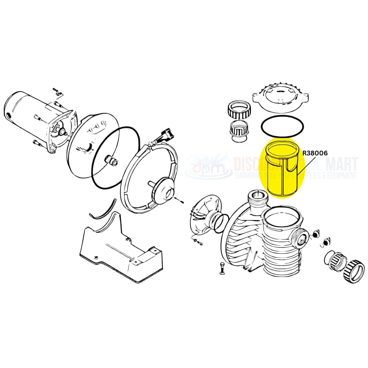 Pentair R38006 basket for Max-E-Glas II C8-58P pumps at Discount Pool Mart illustrating product components.