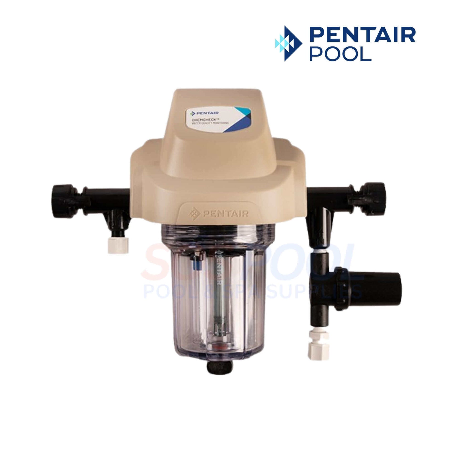 Pentair ChemCheck Water Quality Monitoring System | EC-523476 in beige and clear, showing top view, ideal for pool supplies.