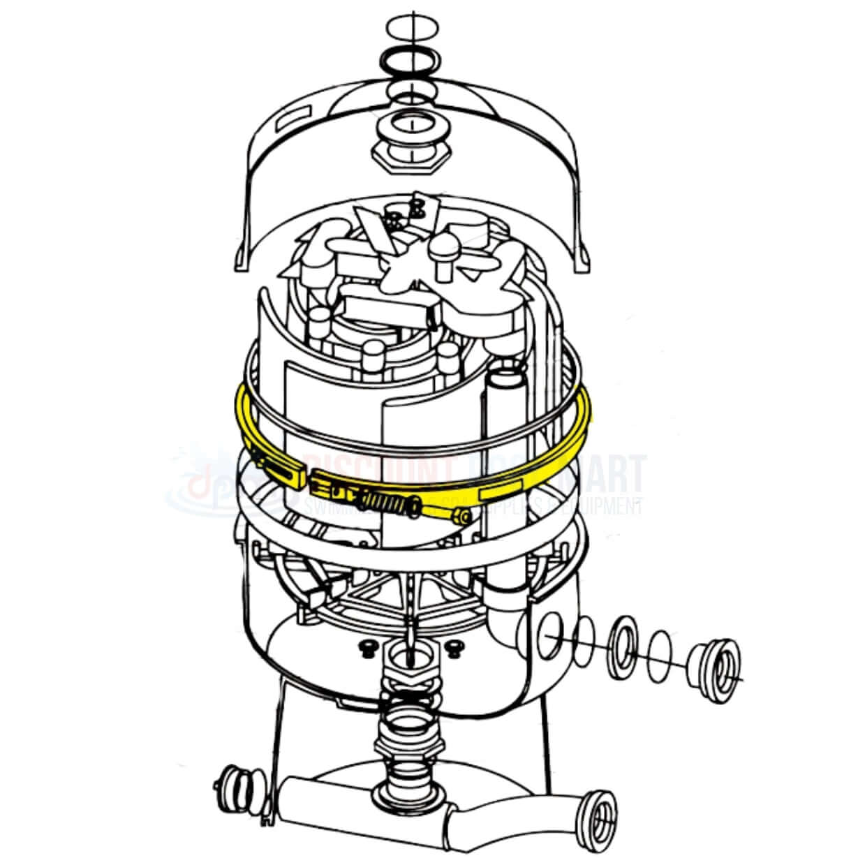 Pentair Clamp Band Assembly FNS Filters 195351 diagram, vital for pool filtration, available at Discount Pool Mart DPM.