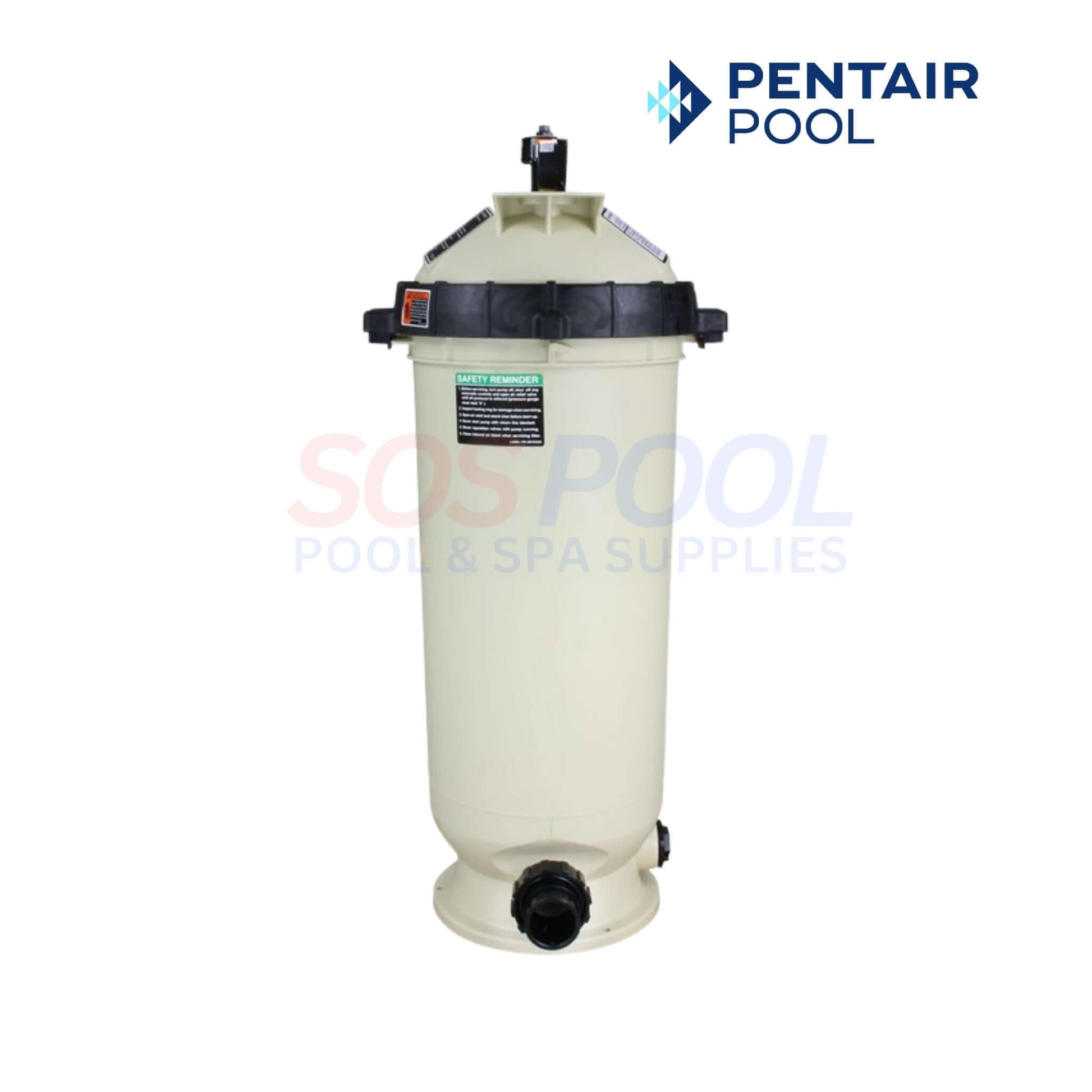 Pentair Clean & Clear Cartridge Filter with SOS Pool logo, 100 sq ft, efficient pool water maintenance solution.