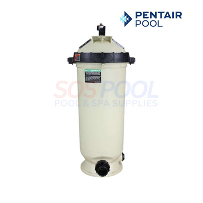 Pentair Clean & Clear Cartridge Filter with SOS Pool logo, 100 sq ft, efficient pool water maintenance solution.