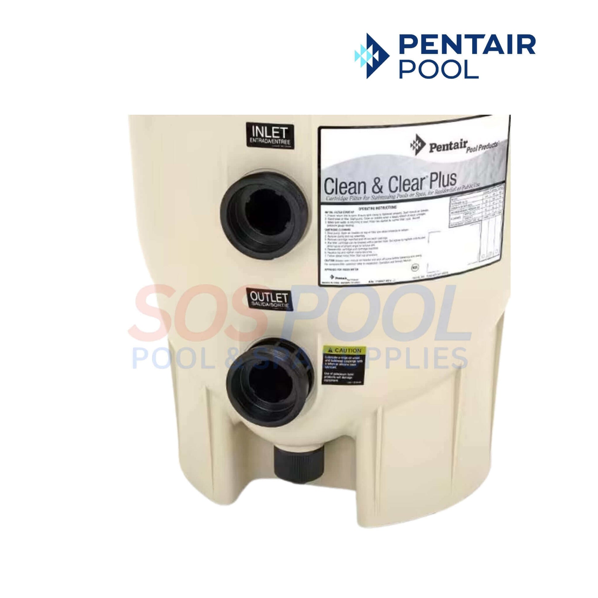 Pentair Clean & Clear Plus Cartridge Filter with inlet and outlet connections, compatible with all pool systems. SOS Pool.