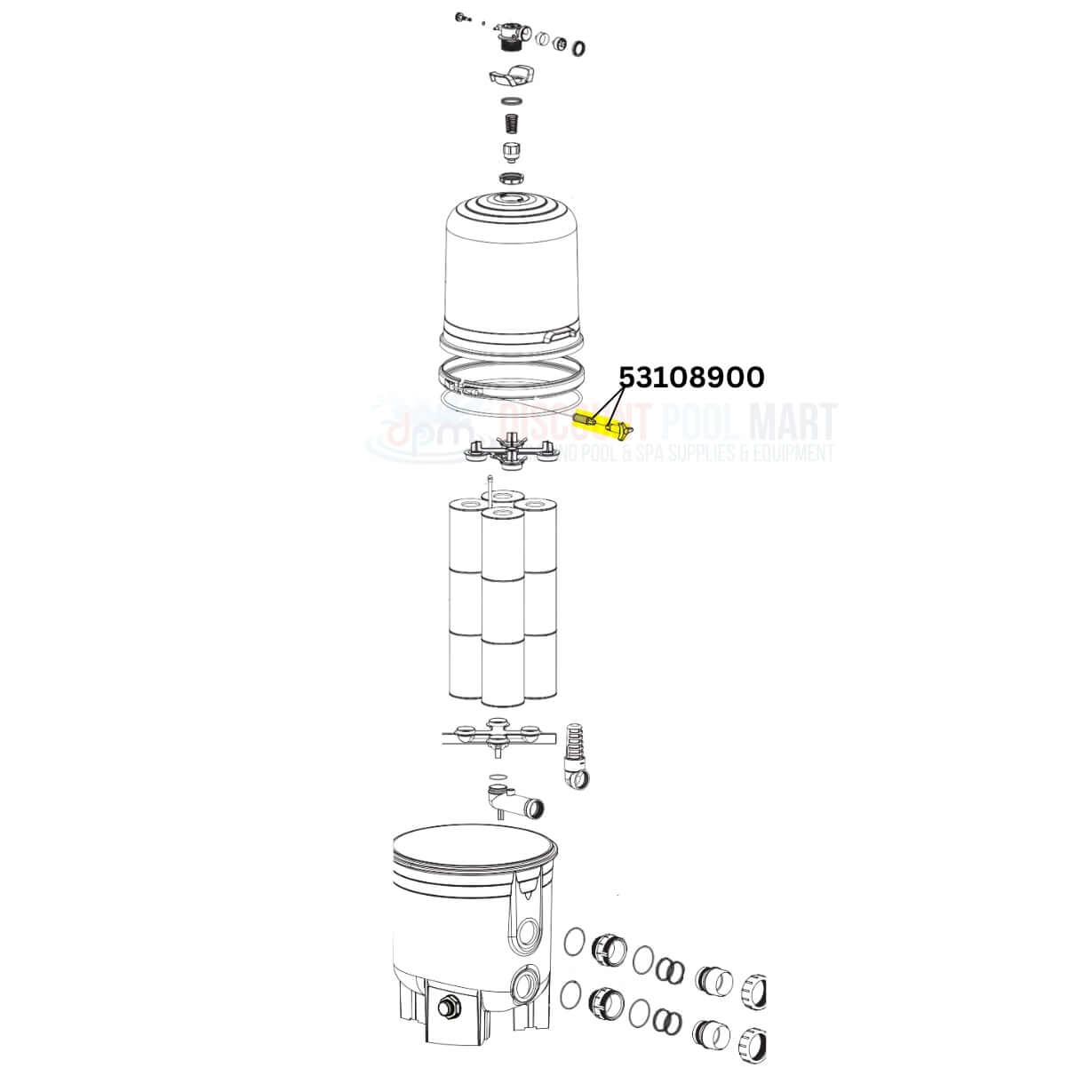 Pentair Clean & Clear Plus Filter Spring Barrel Nut Assembly 53108900 diagram by Discount Pool Mart DPM.