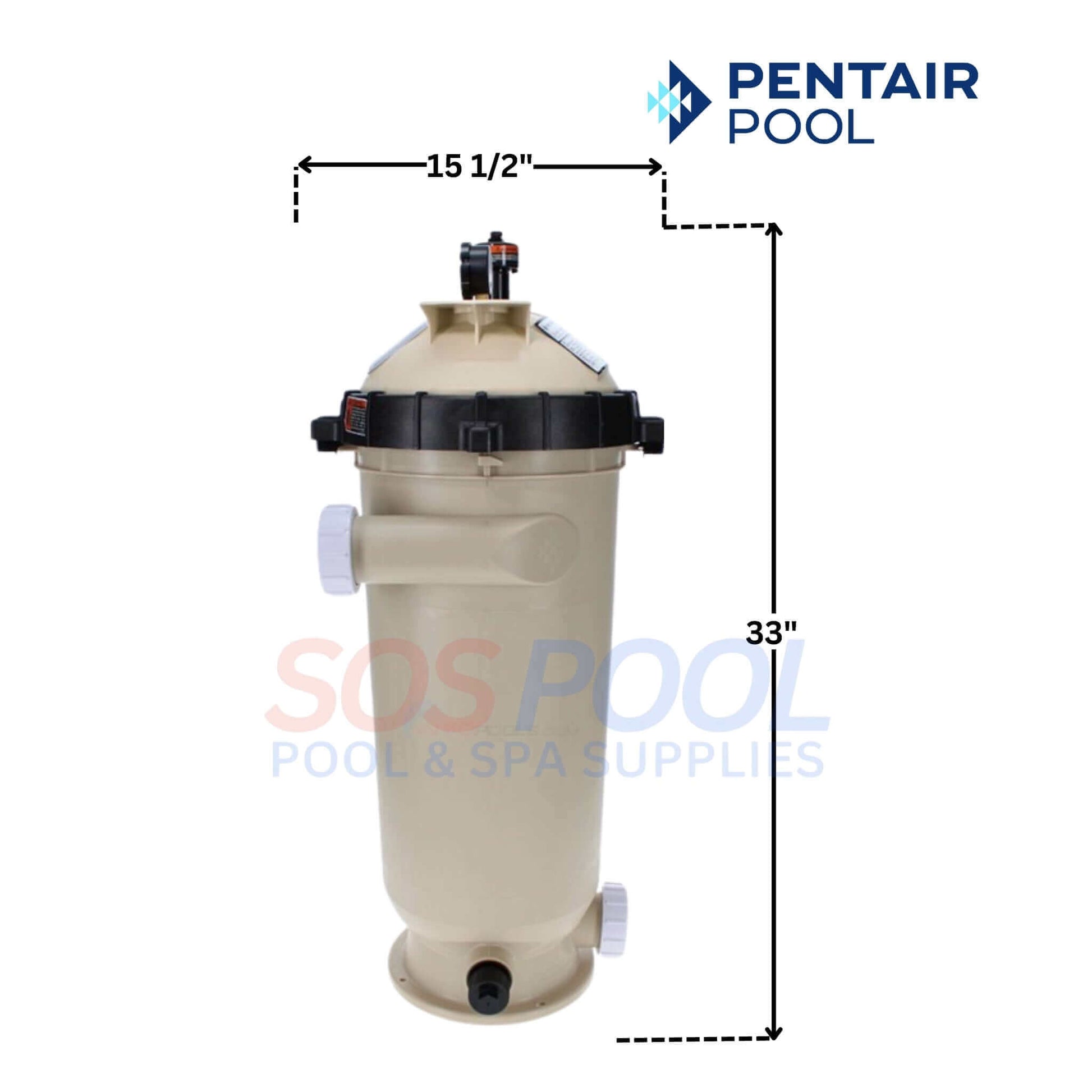 Pentair Clean & Clear RP Cartridge Filter 100 sq ft by SOS Pool, dimensions 15.5" x 33", efficient pool water filtration.