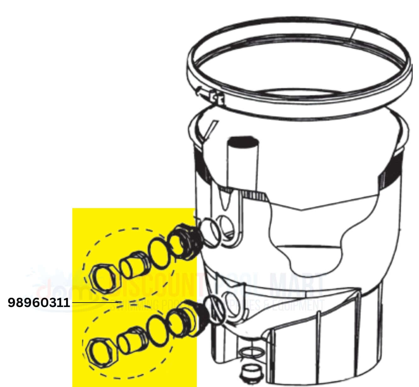 Pentair Clean and Clear Filter Bulkhead Union Kit 98960311, compatible with pre-11/98 models, from Discount Pool Mart DPM.