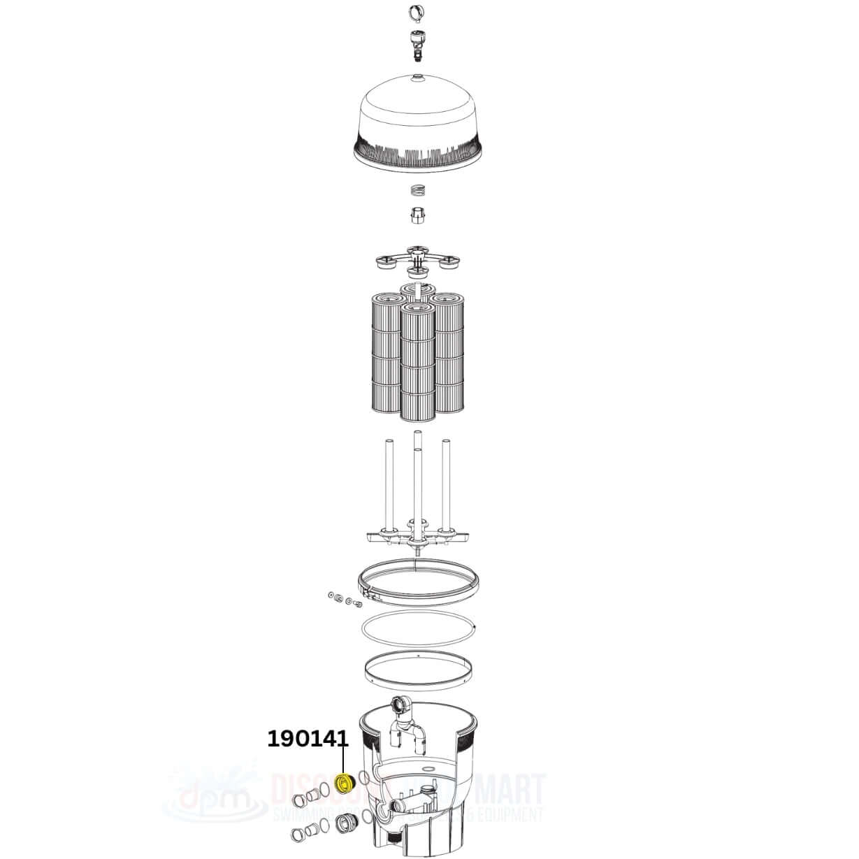 Pentair Clean and Clear Plus Filter Bulkhead Kit components with O-Ring | 190141 at Discount Pool Mart DPM.