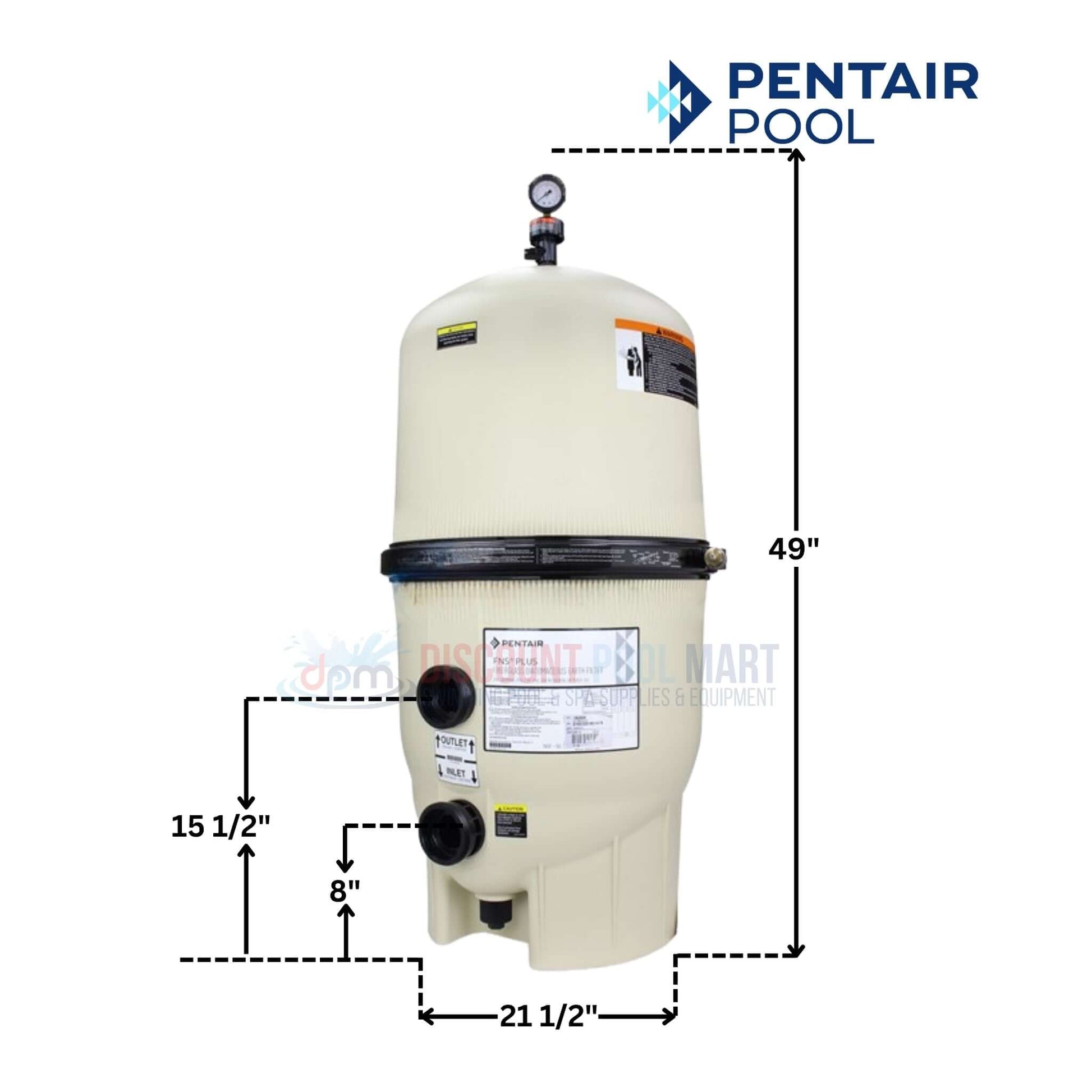 Pentair FNS Plus DE Filter 48 sq ft 180008 with dimensions, available at Discount Pool Mart DPM for clear pool water.