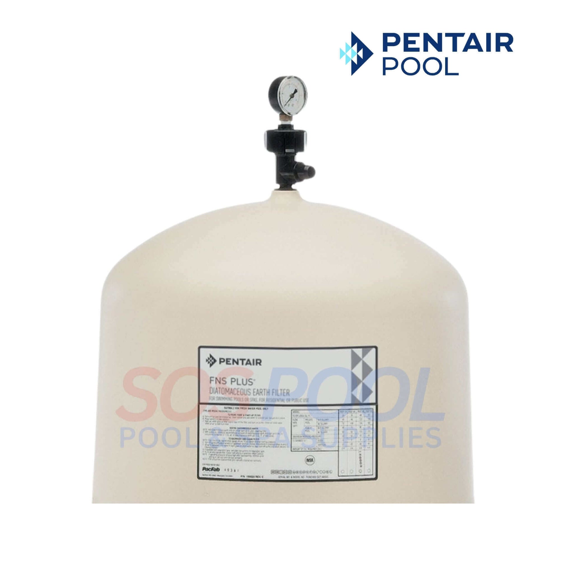 Pentair FNS Plus DE Filter 48 sq ft with pressure gauge, ideal for clean swimming pools by SOS Pool.