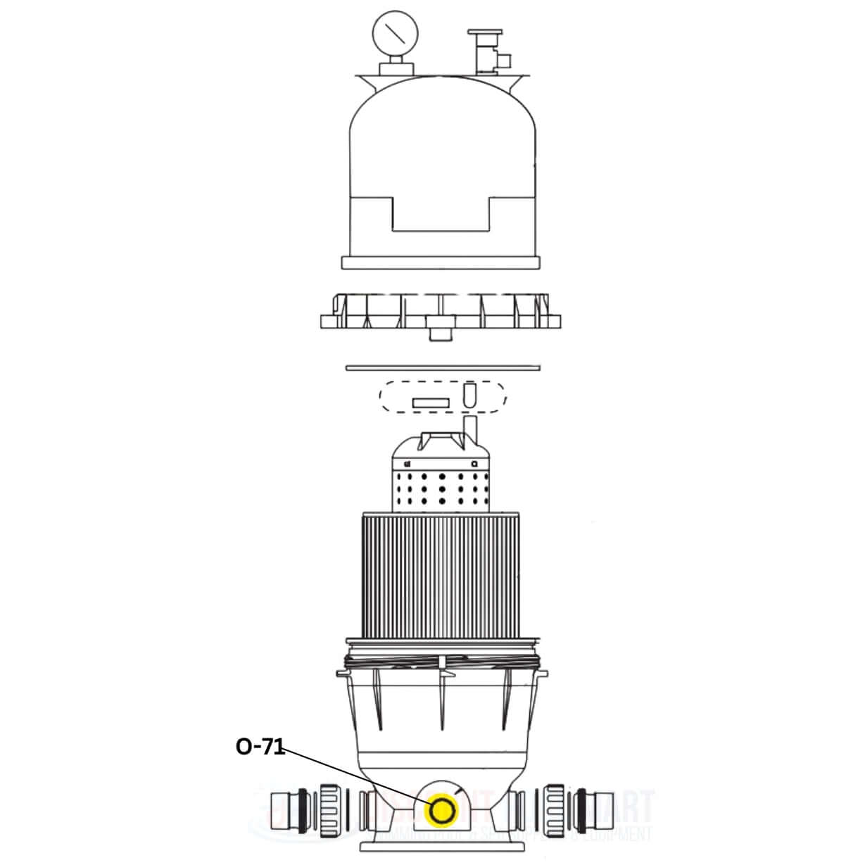 Pentair FNS Plus Filter Diagram featuring Drain Plug O-Ring O-71 | Available at Discount Pool Mart DPM