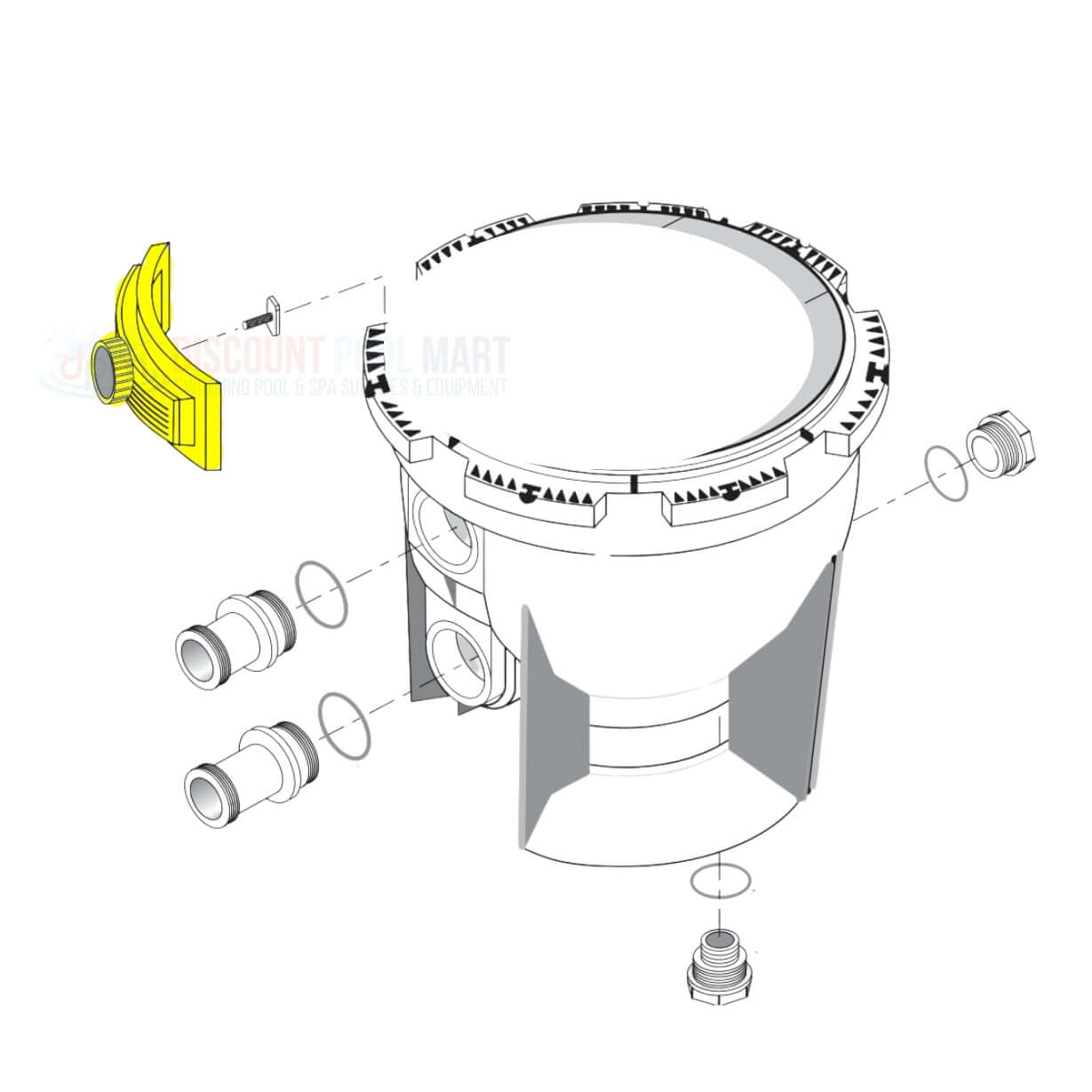 Pentair Filter Clamp Assembly 24850-0200 for System 3 Filters, OEM from Discount Pool Mart DPM, showing components and assembly.