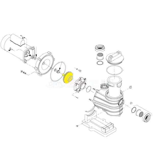 Exploded diagram of Pentair DynaGlas and DynaMax pump parts, including C105-236PB impeller for 1HP-1.5HP. Discount Pool Mart.