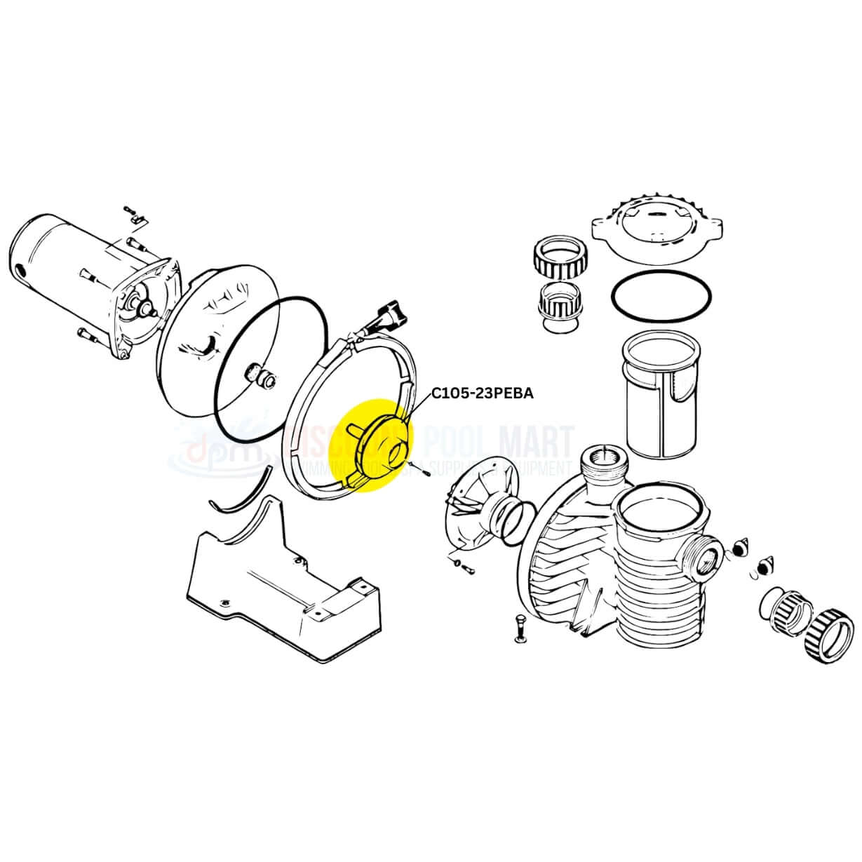 Pentair C105-238PEBA impeller diagram for 2HP/2.5HP pumps at Discount Pool Mart DPM, showing replacement parts layout.