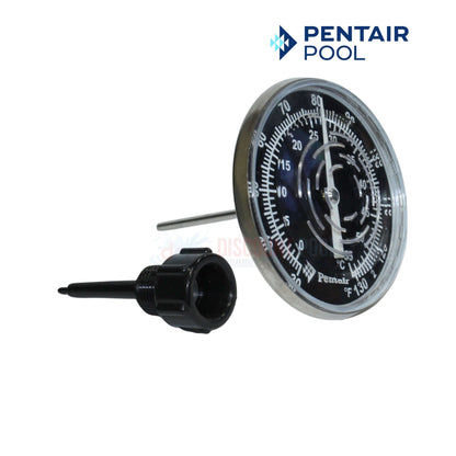 Pentair Inline Thermometer model SL1DW with nylon well, measuring 30-130°F, available at Discount Pool Mart DPM.